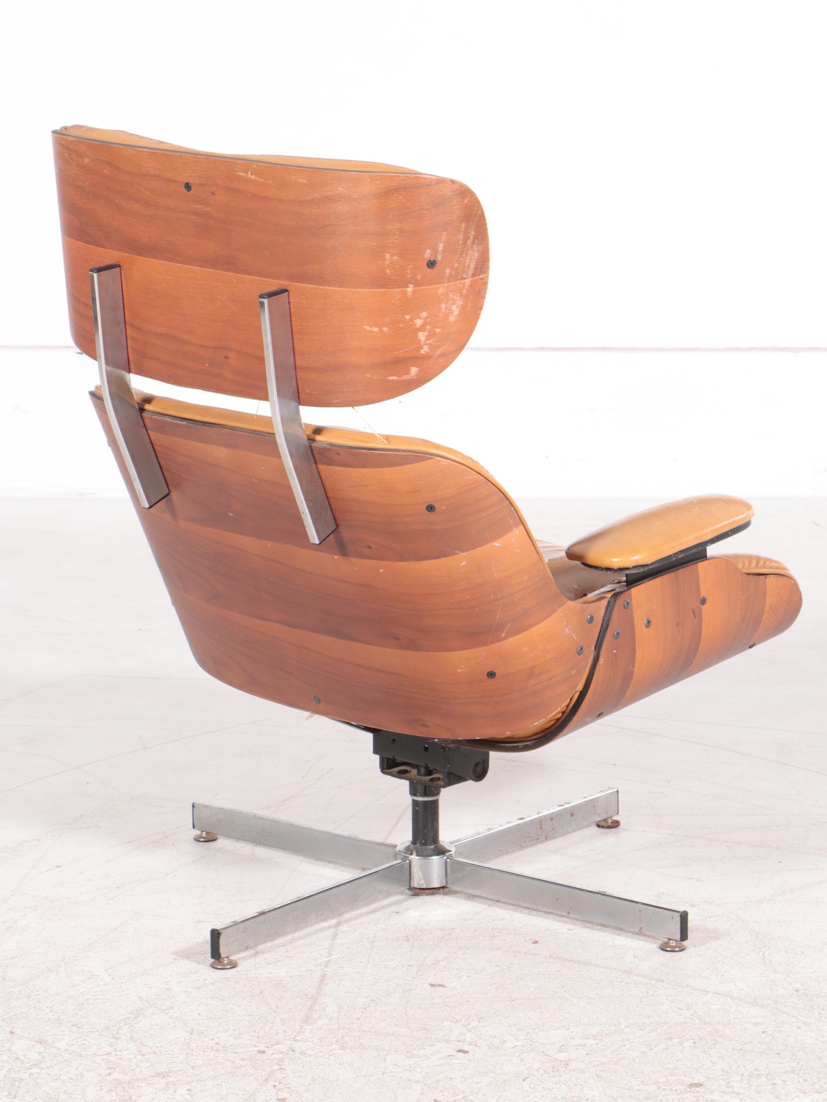 Selig Mid Century Modern Eames Style Faux Leather Lounge Chair and Ottoman