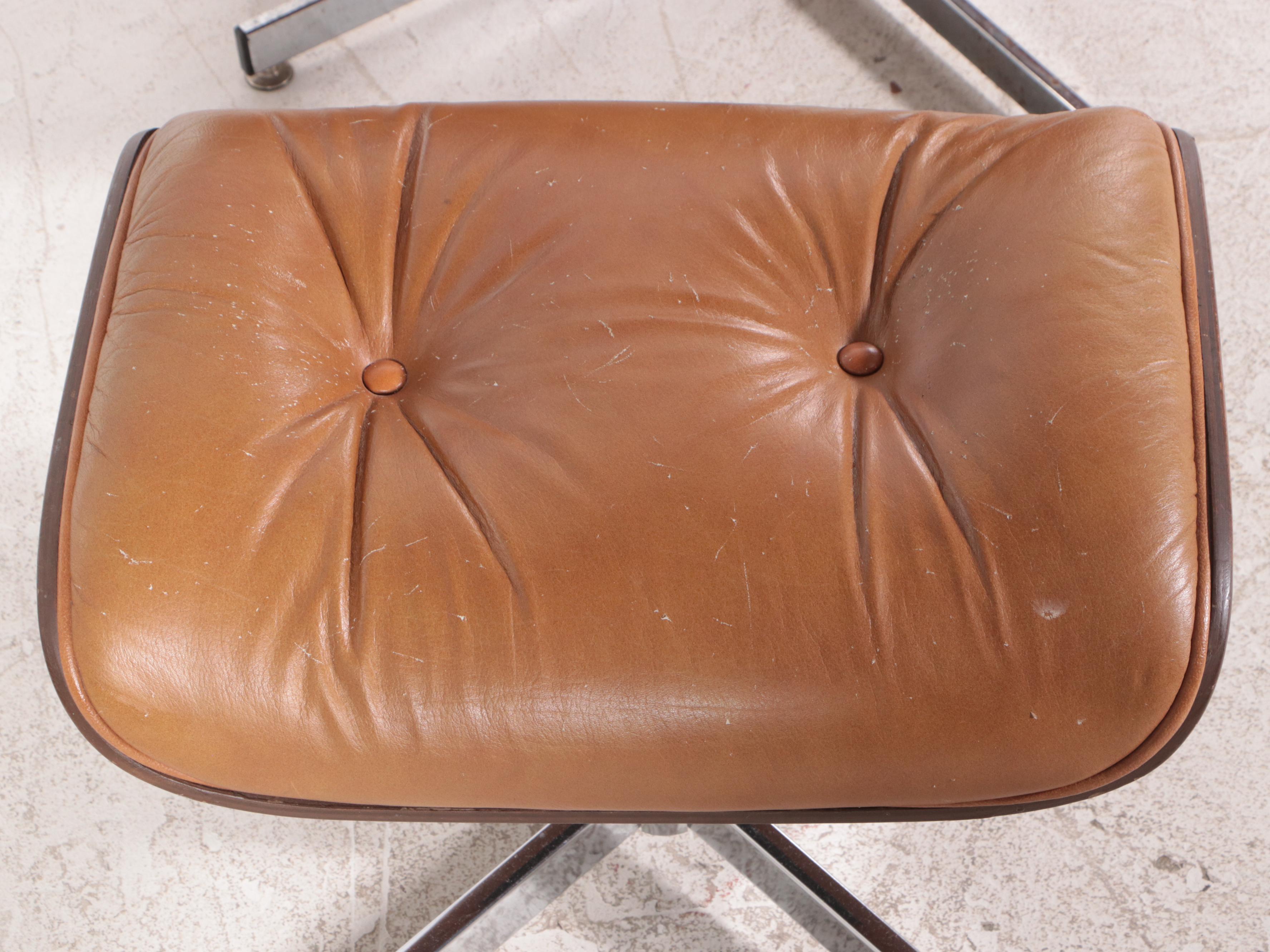 Selig Mid Century Modern Eames Style Faux Leather Lounge Chair and Ottoman