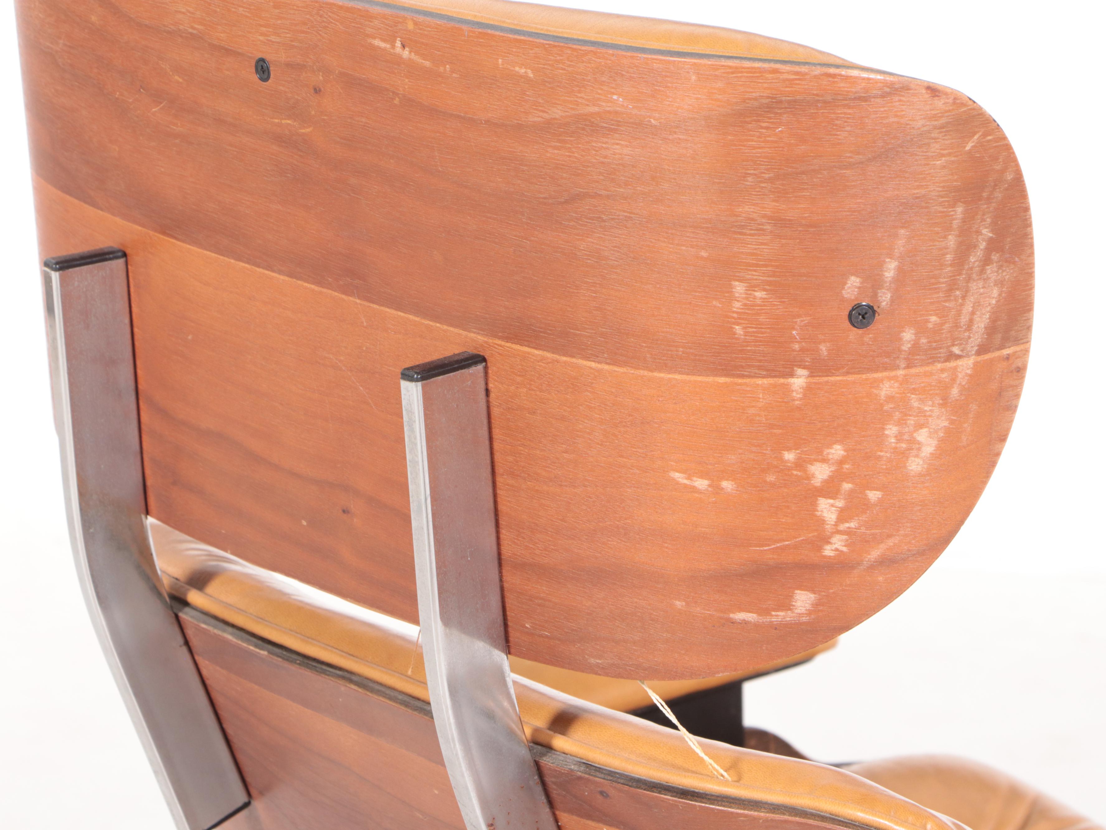 Selig Mid Century Modern Eames Style Faux Leather Lounge Chair and Ottoman