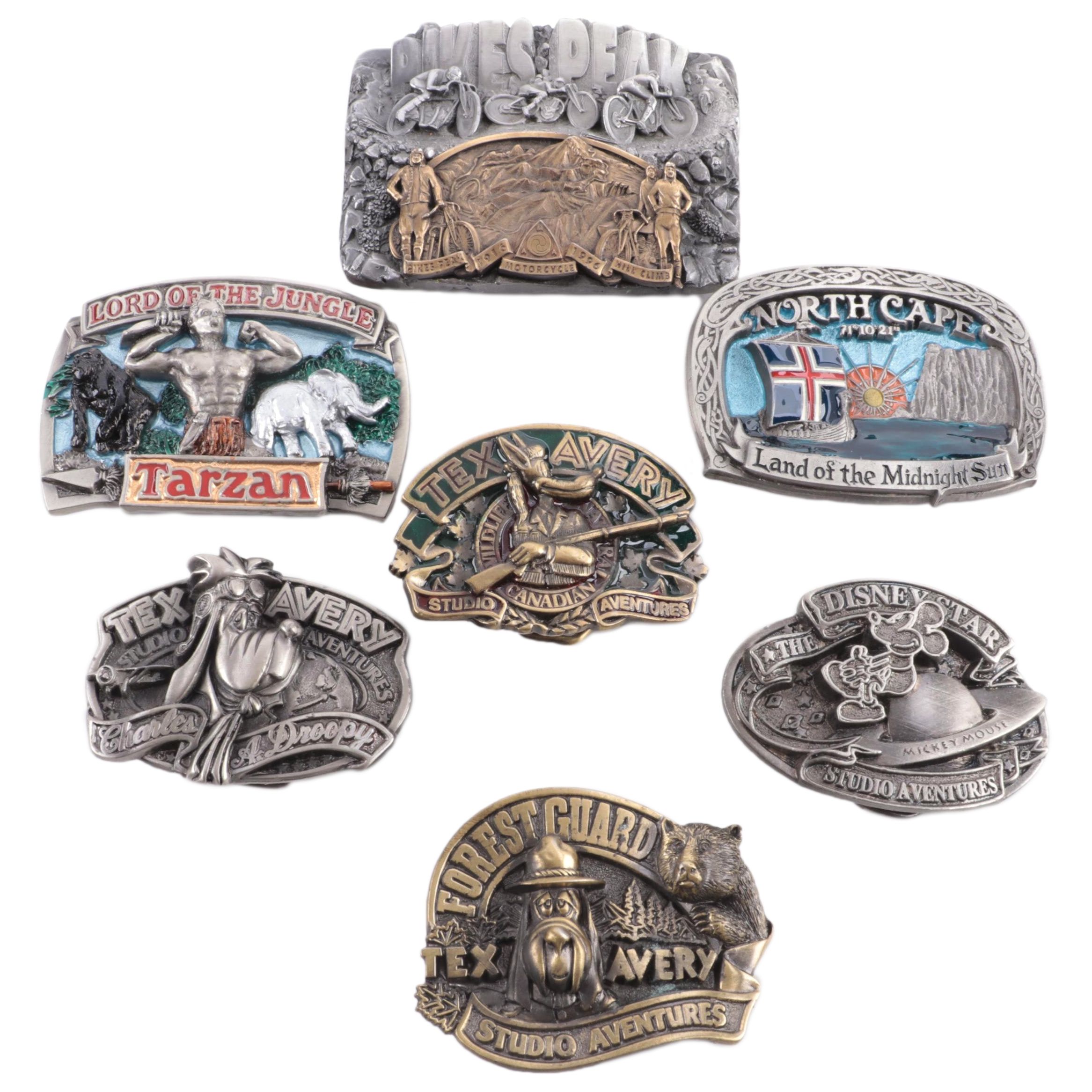 Disney Studio Adventures and Other Metal Belt Buckles, Late 20th Century