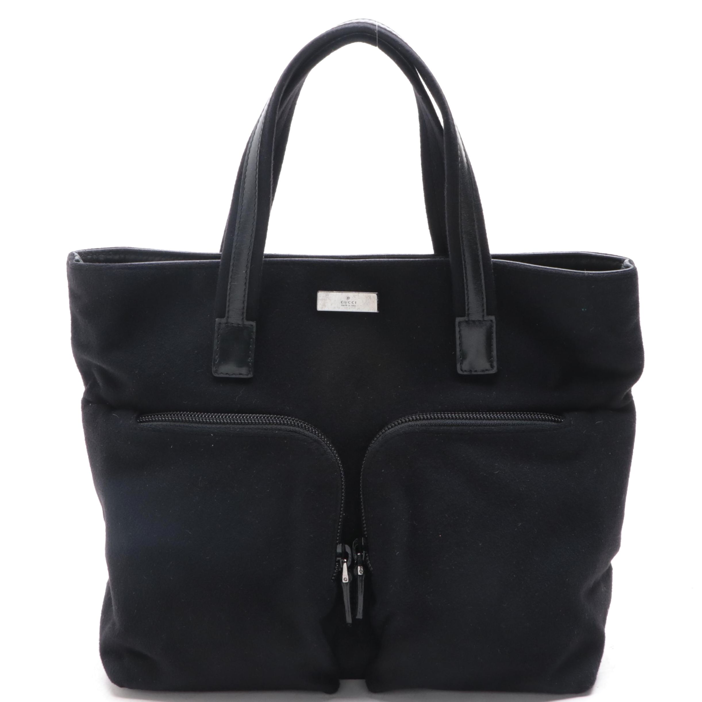 Gucci Small Tote in Black Fleece and Leather Trim