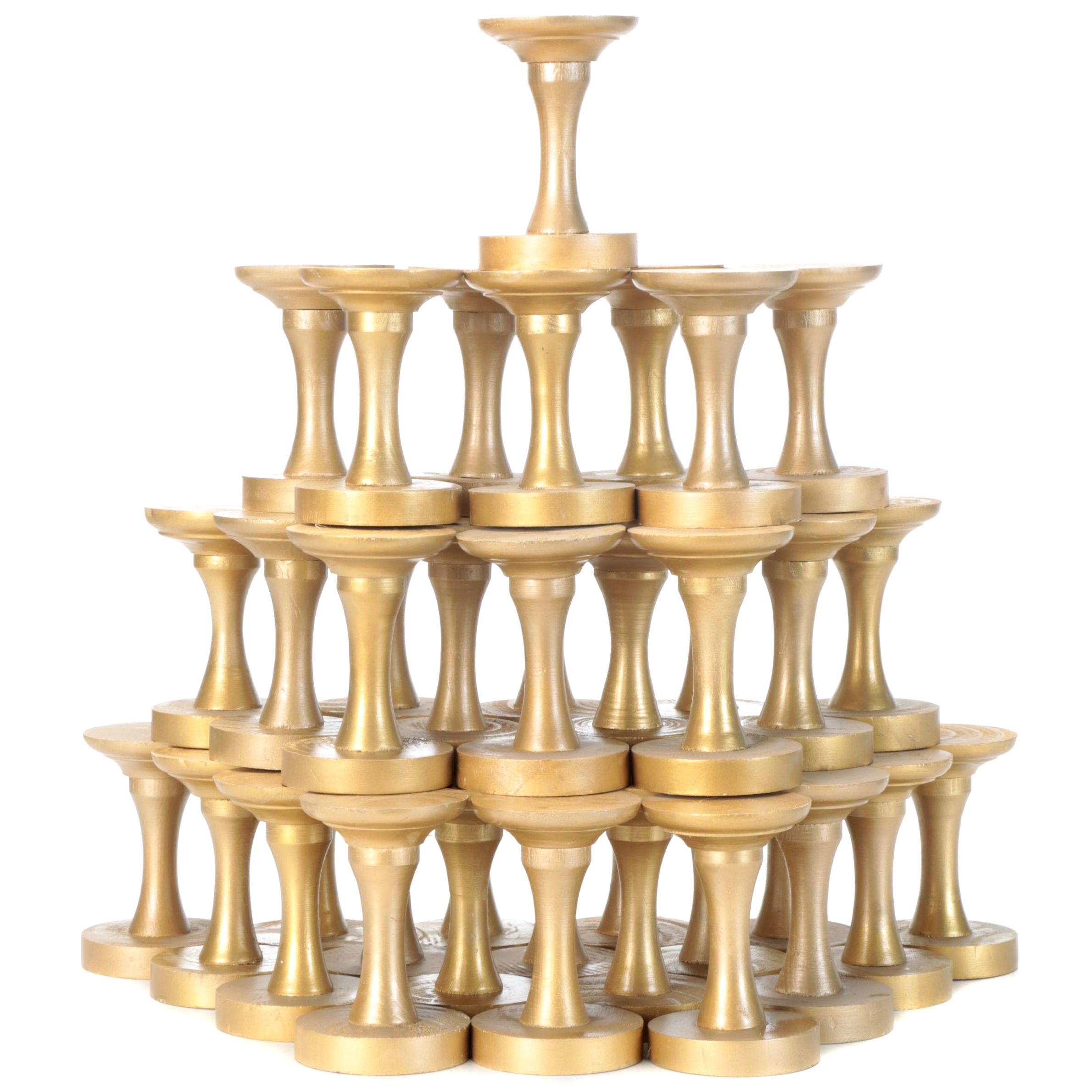 Contemporary Hand-Crafted Wooden Pedestal Candle Holders