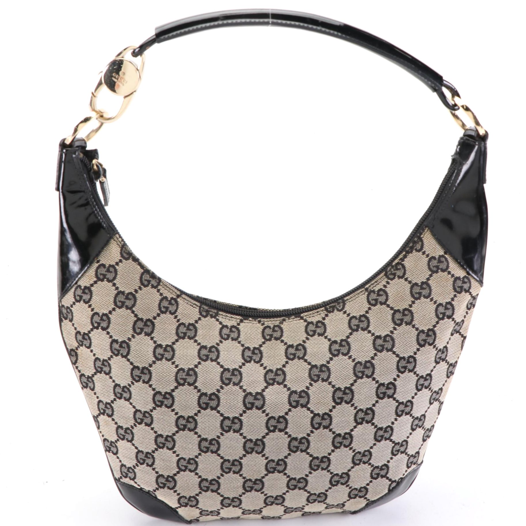 Gucci Hobo Shoulder Bag in GG Canvas and Patent Leather Trim