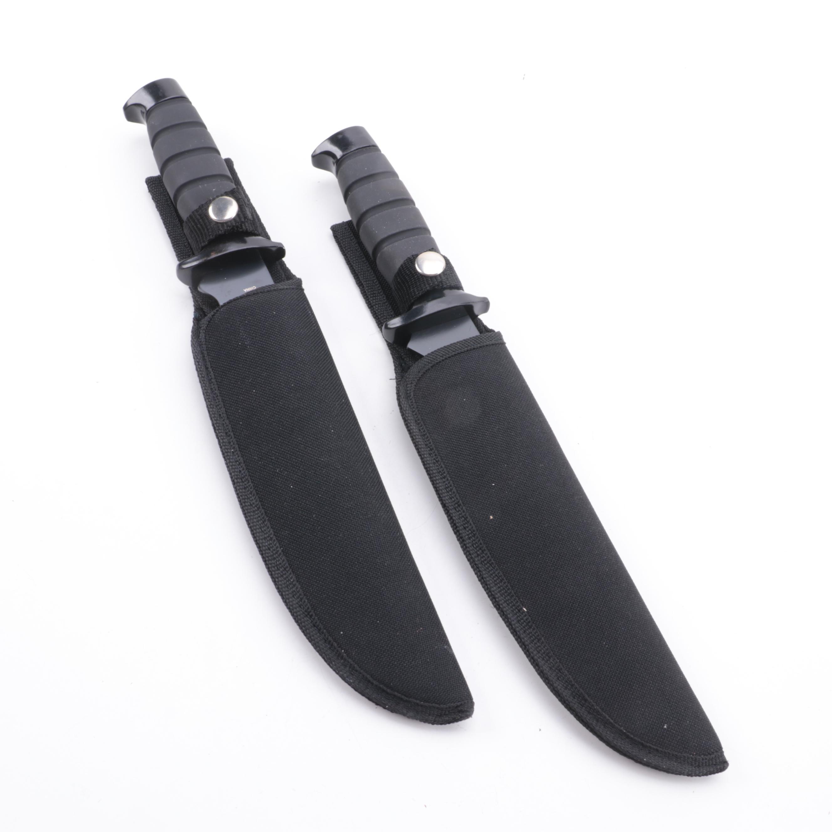 Stainless Steel Hunting Knives with Nylon and Leather Scabbards
