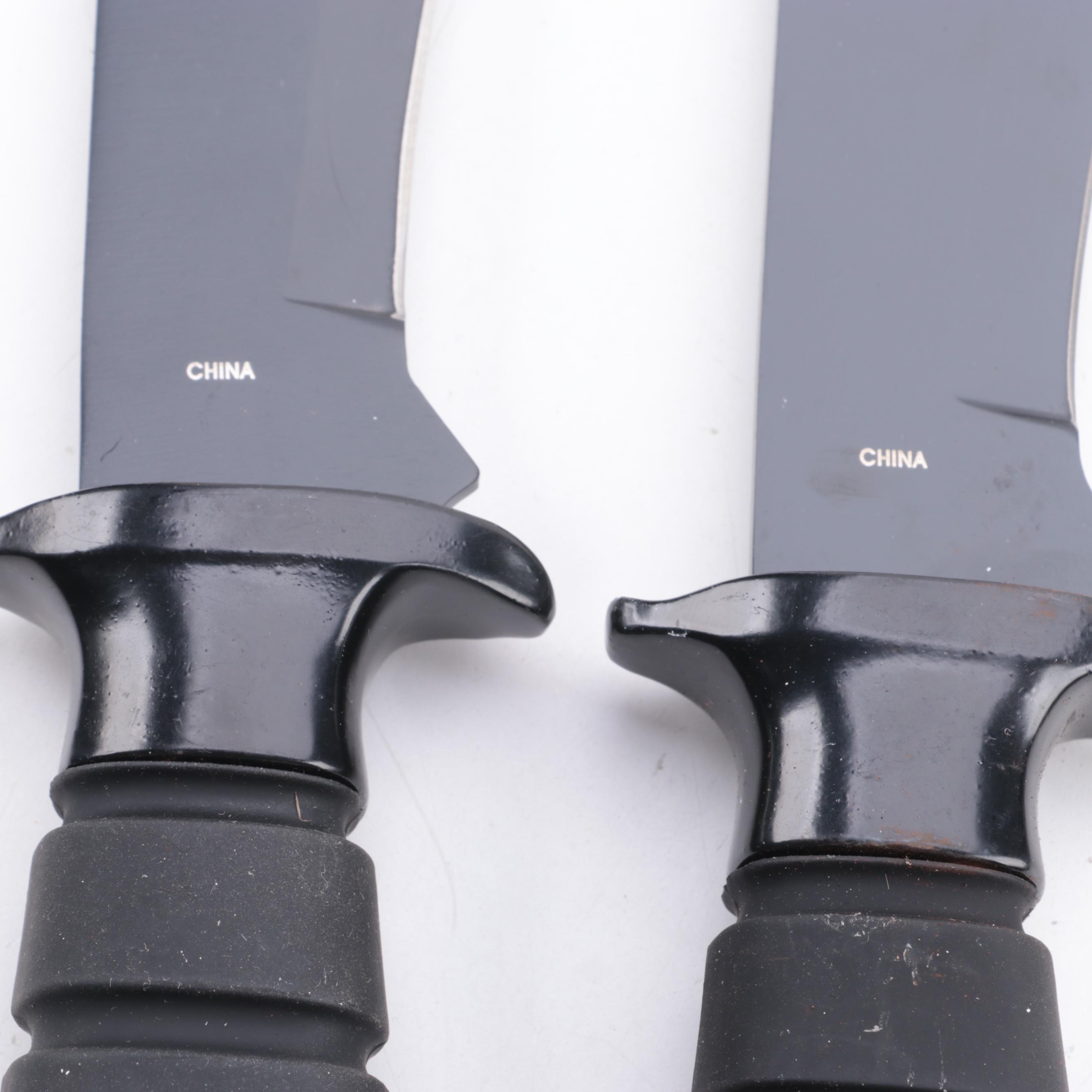 Stainless Steel Hunting Knives with Nylon and Leather Scabbards