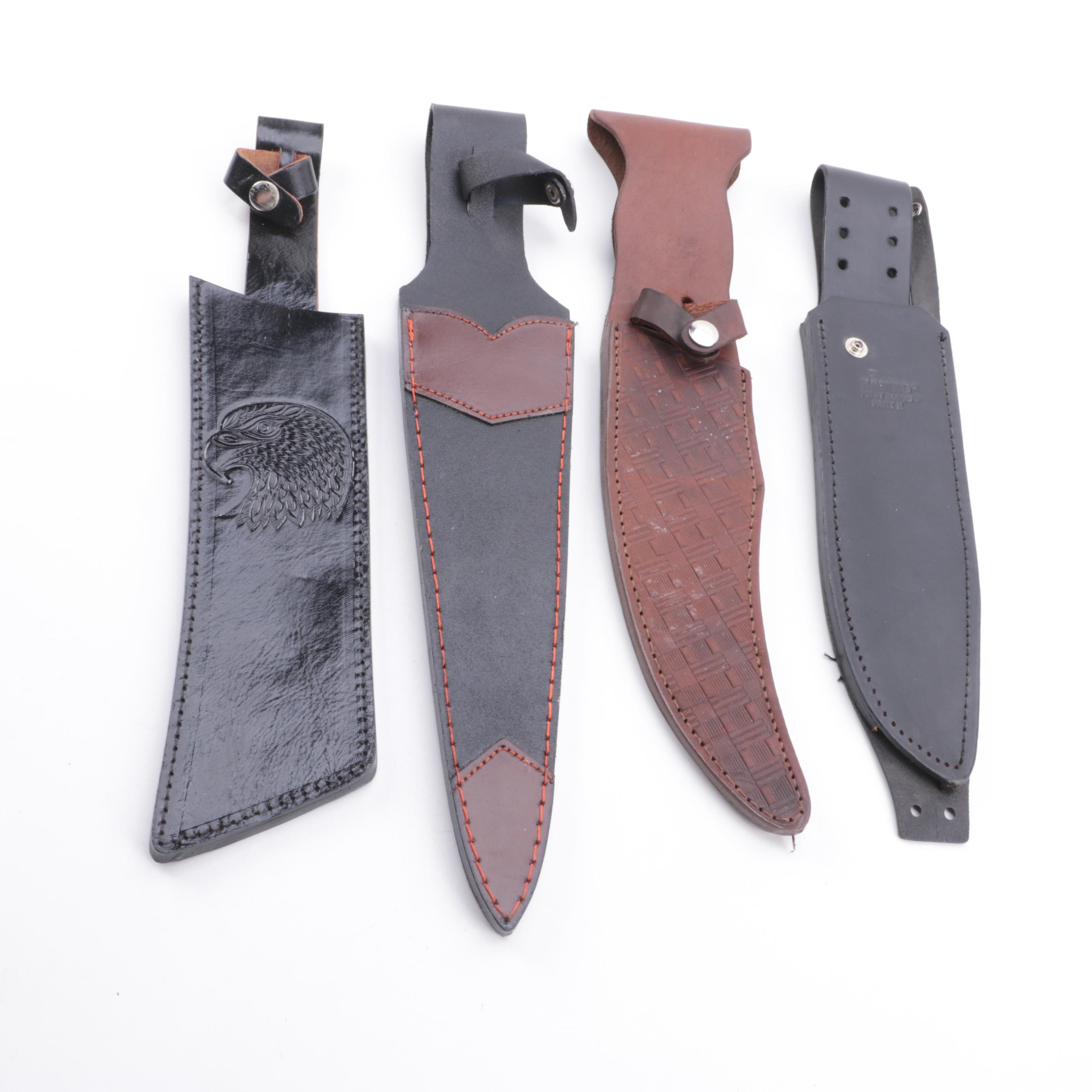 Stainless Steel Hunting Knives with Nylon and Leather Scabbards