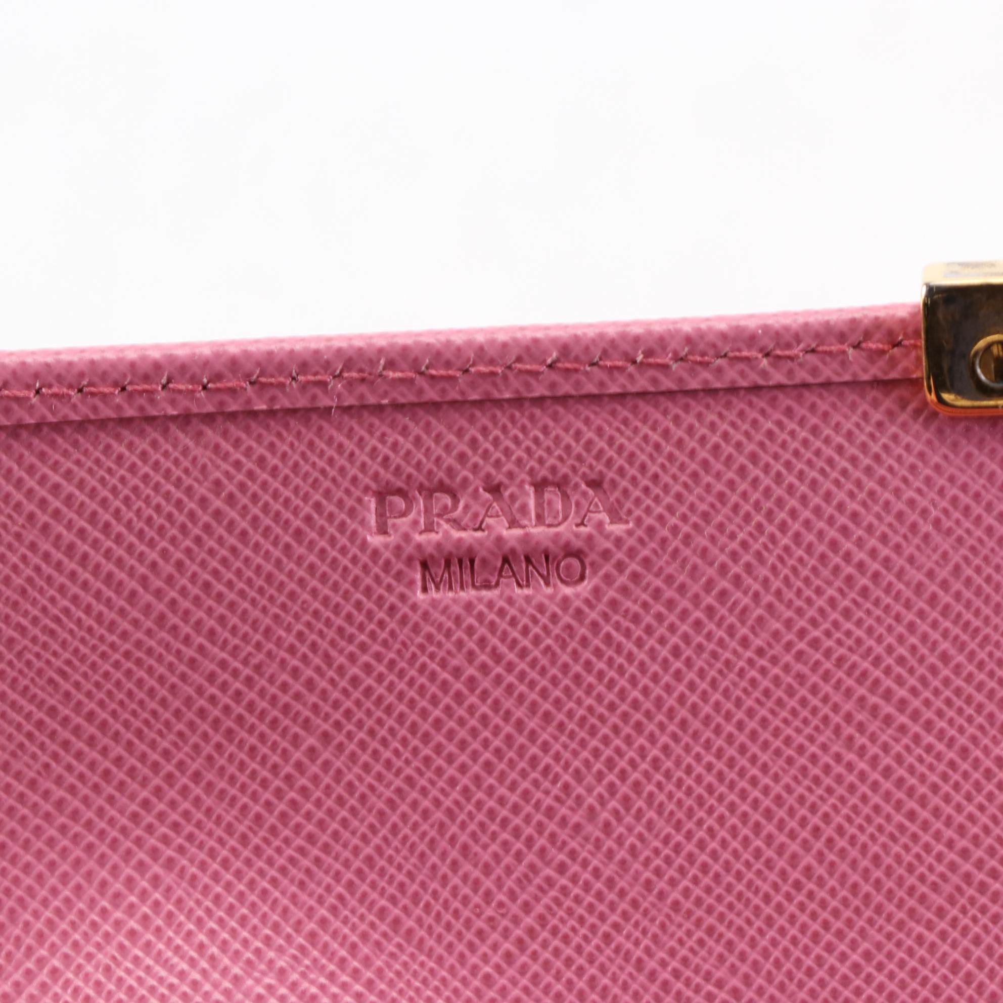 Prada Long Flap Wallet in Pink Saffiano Leather with Box