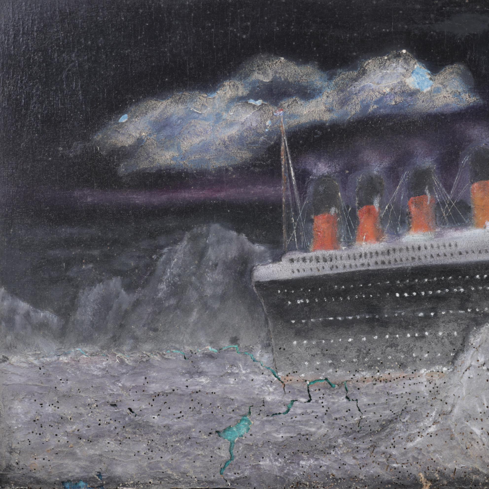 J. M. Richard Mixed Media Painting of Titanic and Icebergs, Late 20th Century