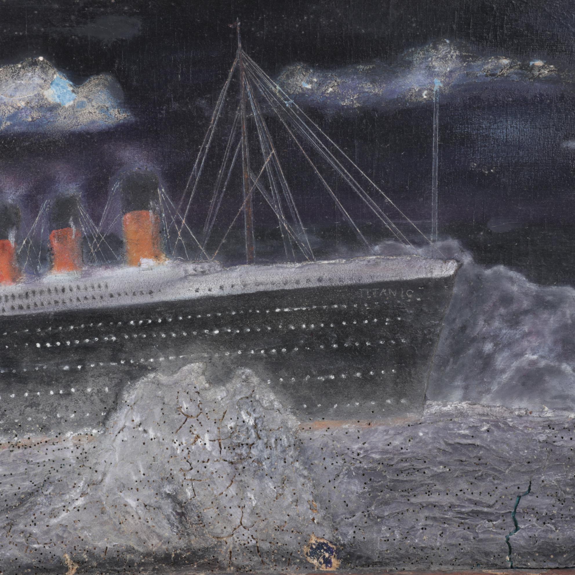 J. M. Richard Mixed Media Painting of Titanic and Icebergs, Late 20th Century