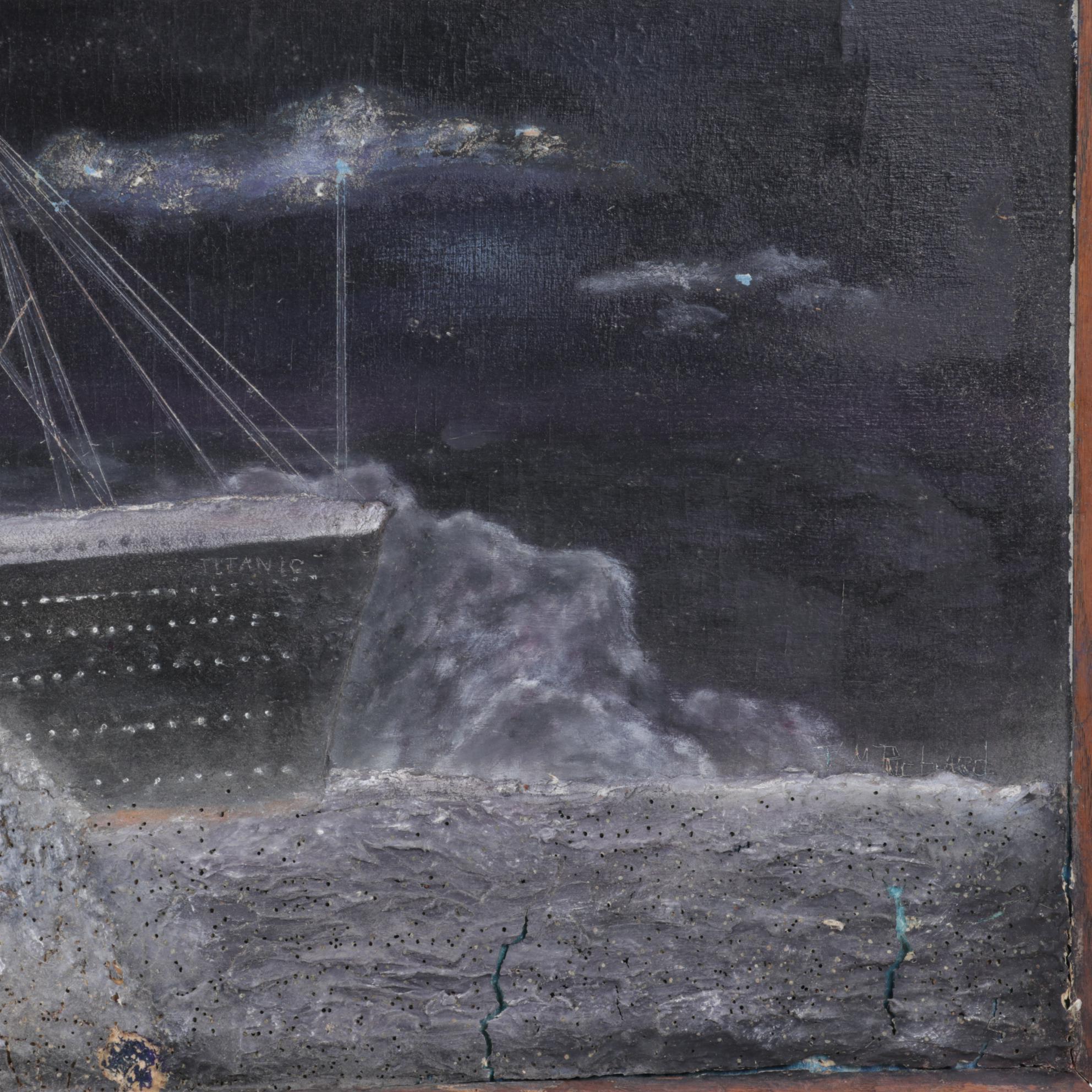 J. M. Richard Mixed Media Painting of Titanic and Icebergs, Late 20th Century