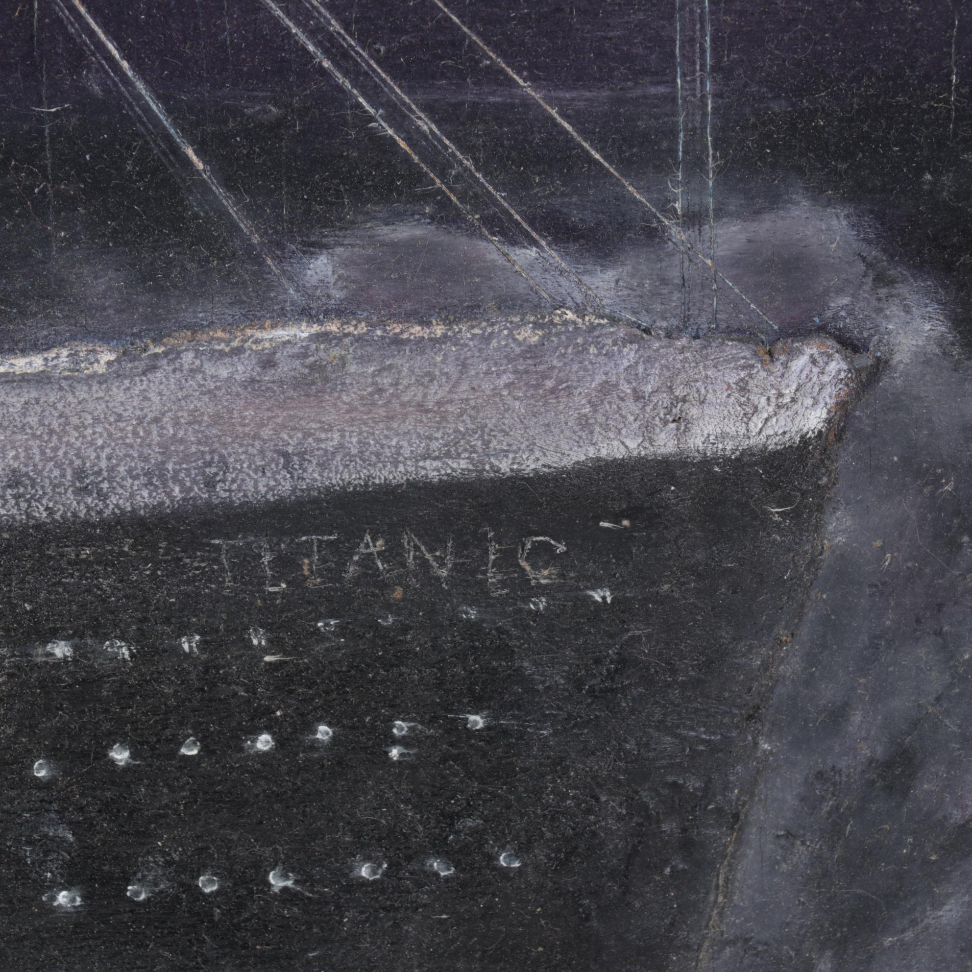 J. M. Richard Mixed Media Painting of Titanic and Icebergs, Late 20th Century