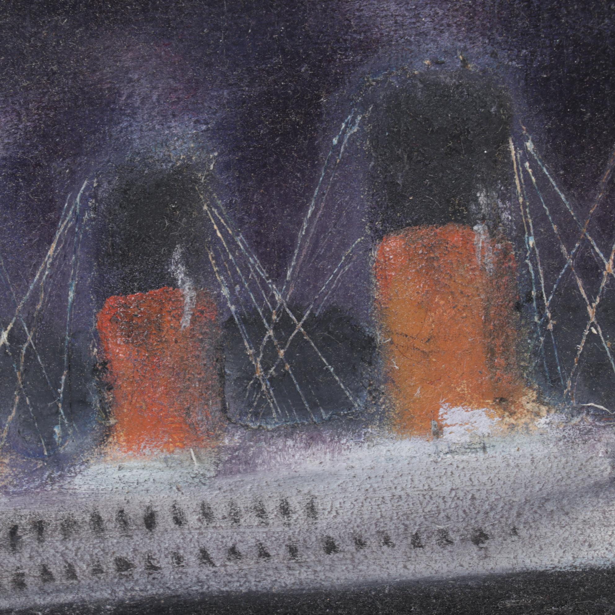 J. M. Richard Mixed Media Painting of Titanic and Icebergs, Late 20th Century