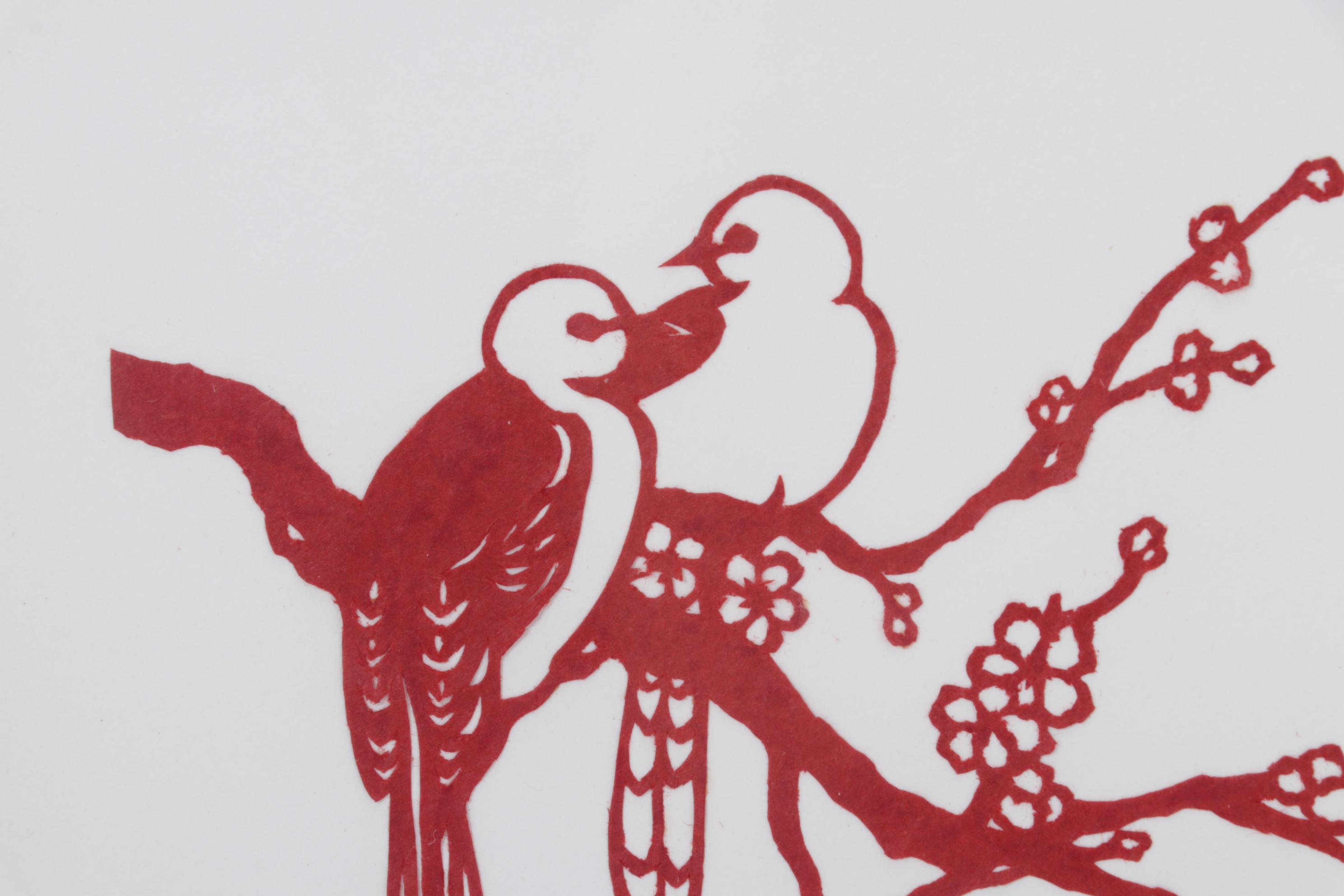 Chinese Paper Cut Outs of Birds and Potted Plant