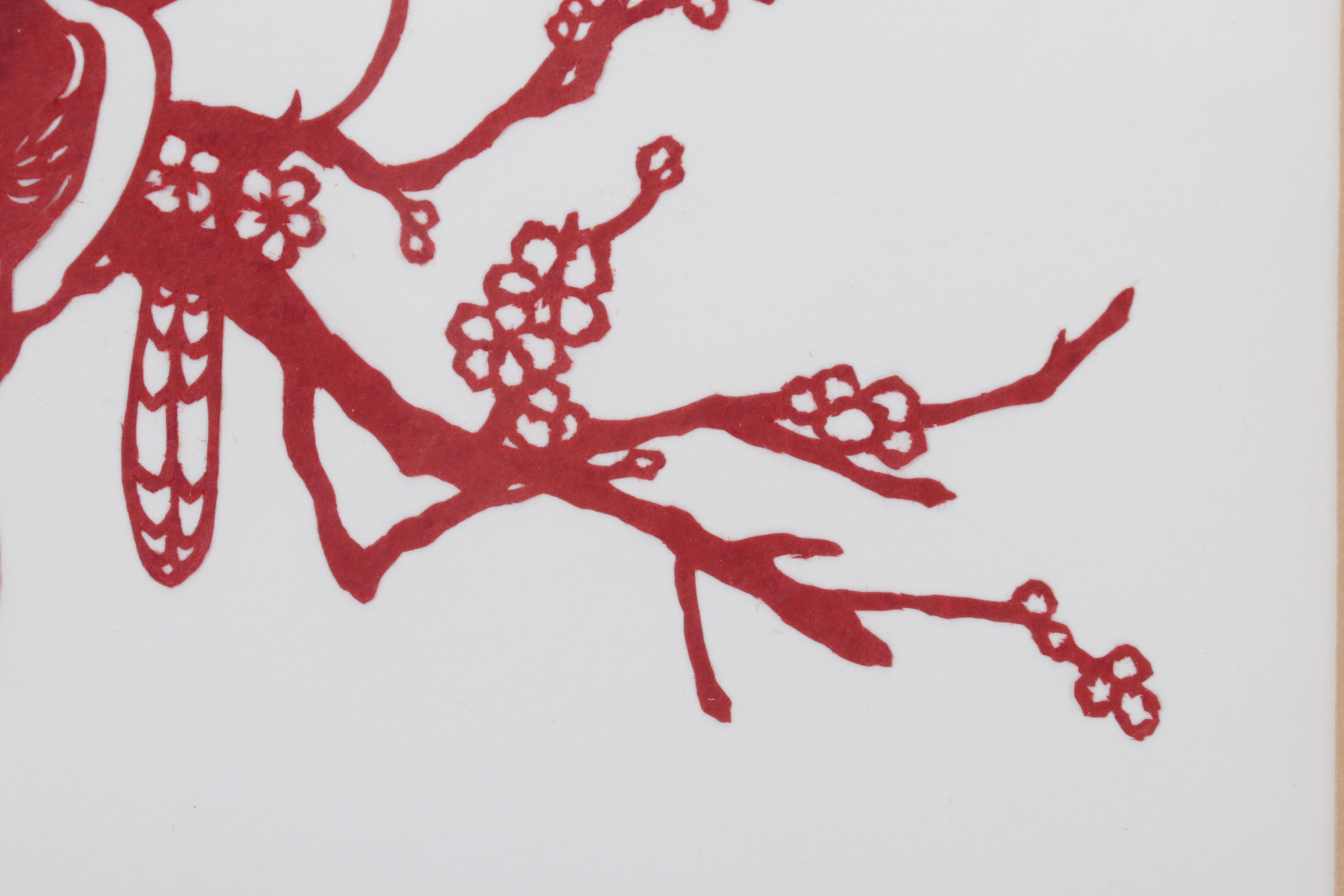 Chinese Paper Cut Outs of Birds and Potted Plant