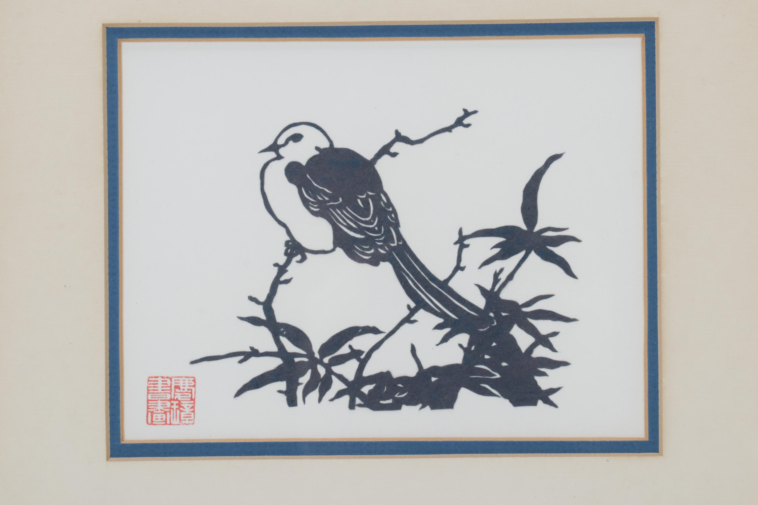 Chinese Paper Cut Outs of Birds and Potted Plant