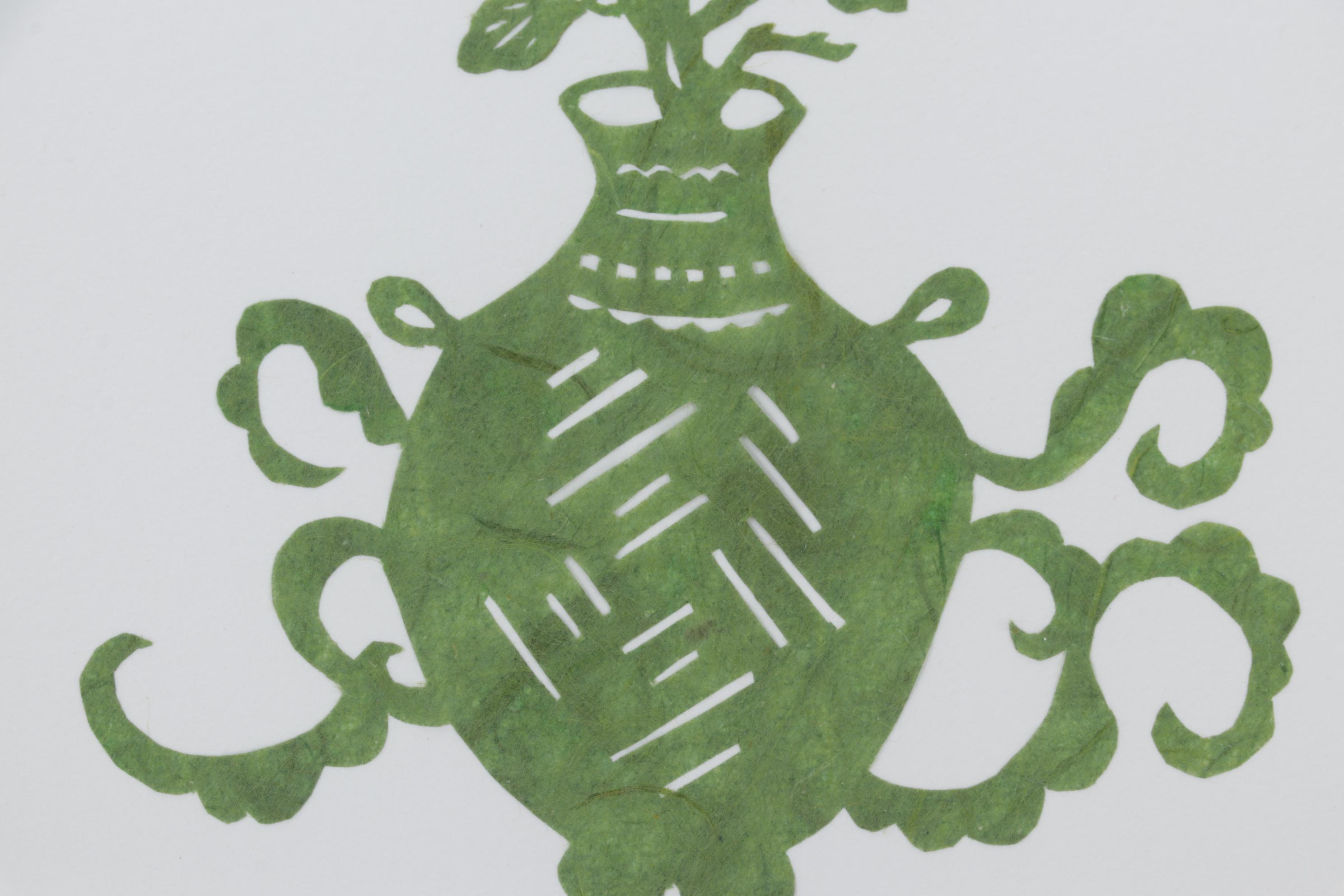 Chinese Paper Cut Outs of Birds and Potted Plant