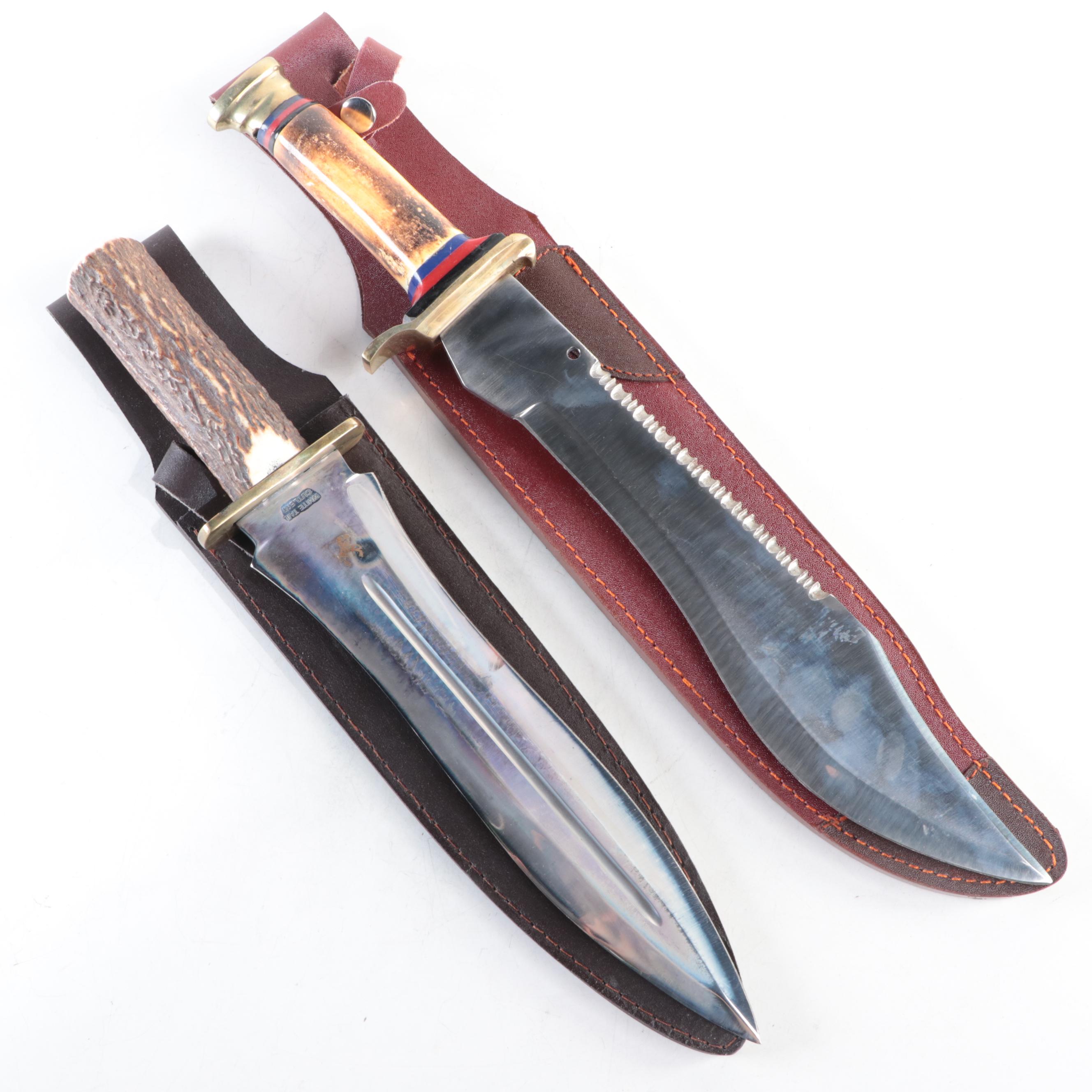 Whitetail Cutlery Antler and Bone Handled Fixed Blade Knives with Scabbards