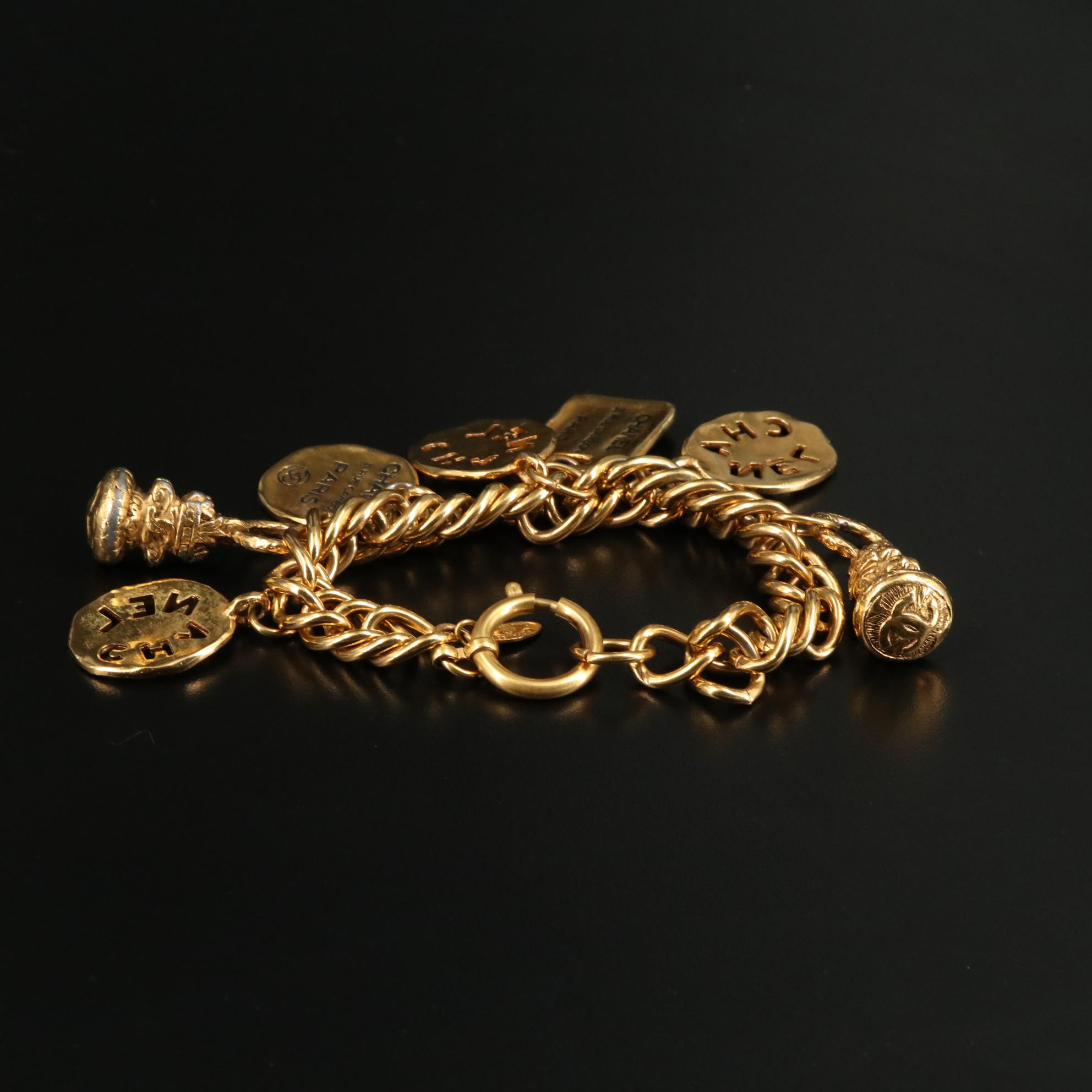 Chanel Gold Tone Charm Bracelet