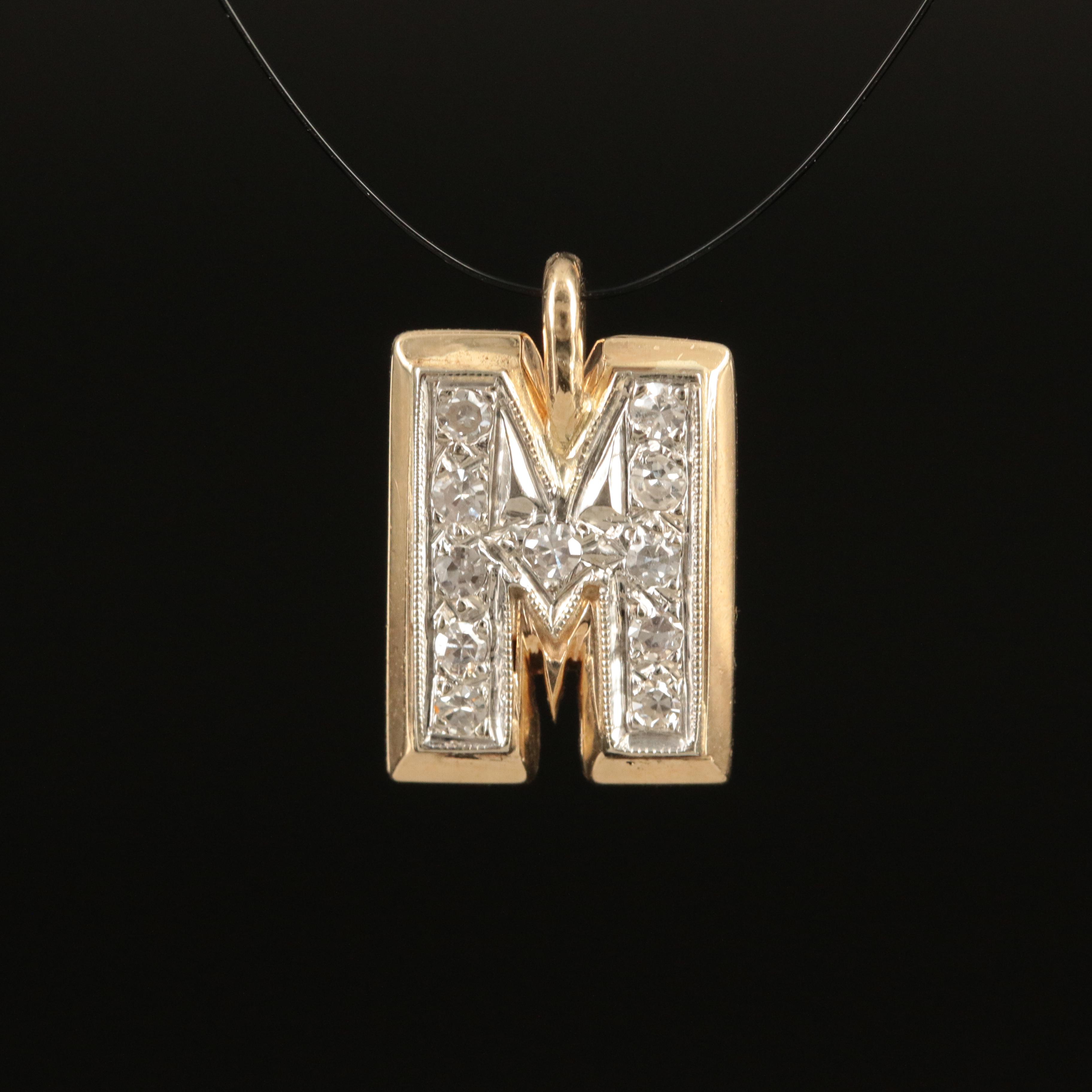 14K Diamond Letter 'M' Pendant