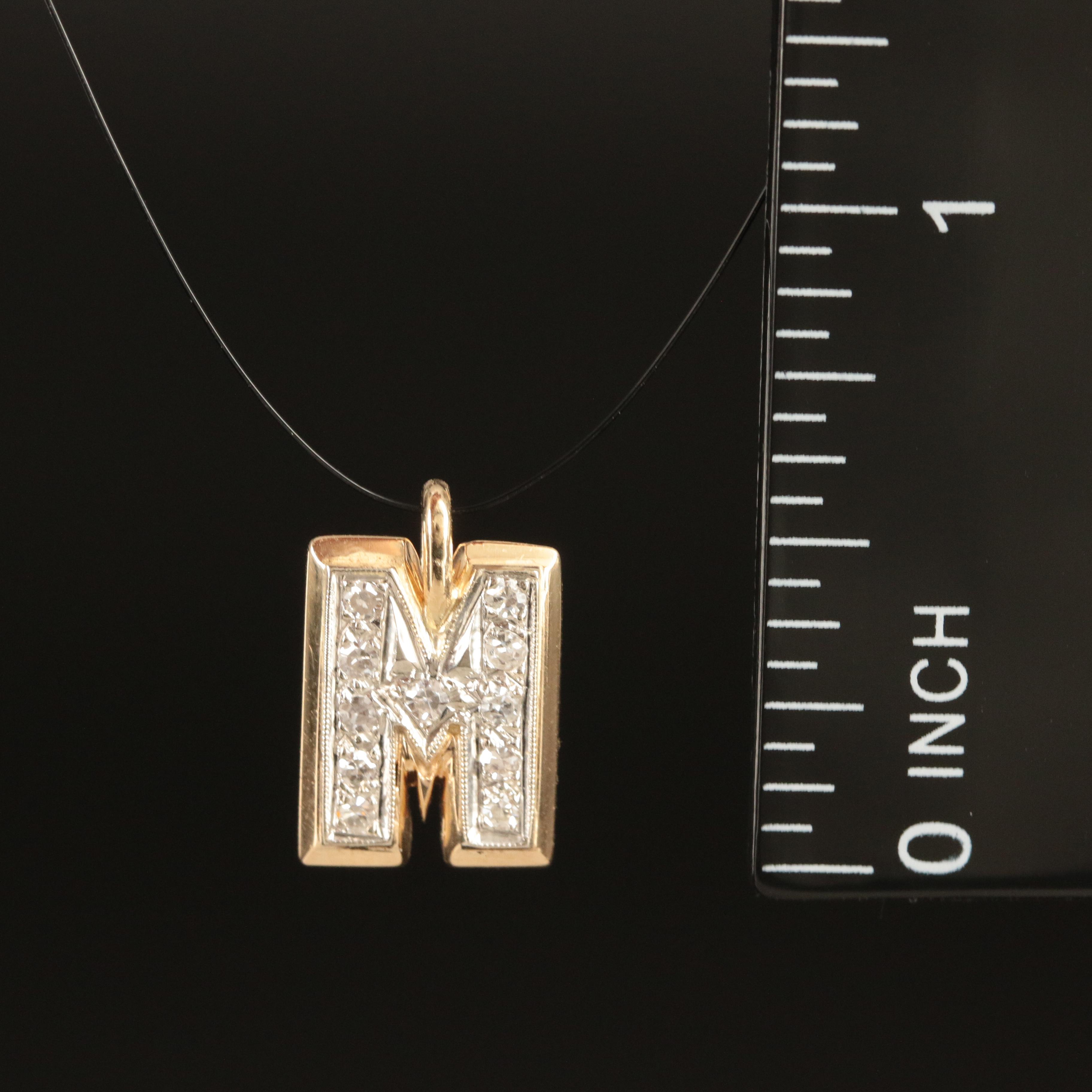 14K Diamond Letter 'M' Pendant