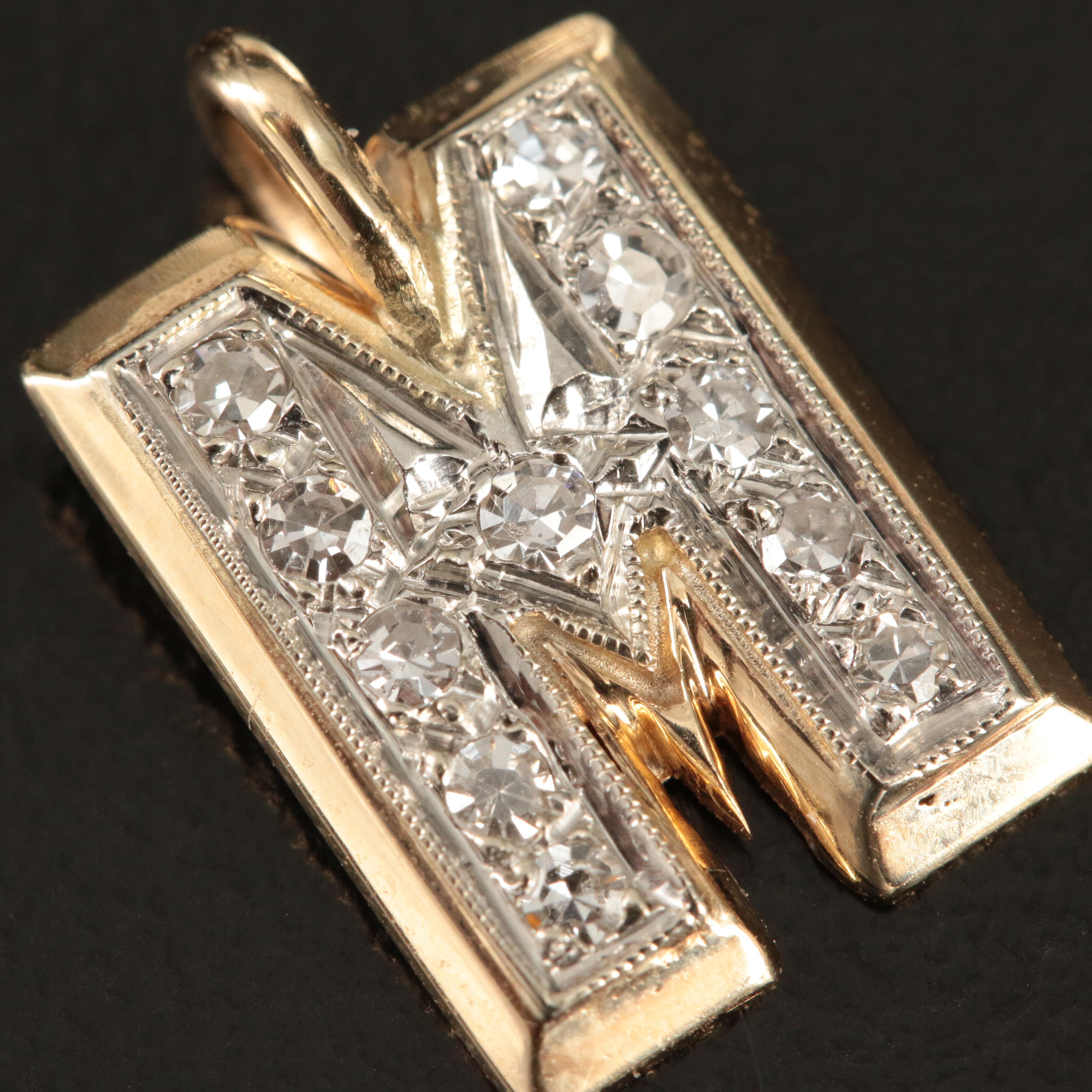 14K Diamond Letter 'M' Pendant