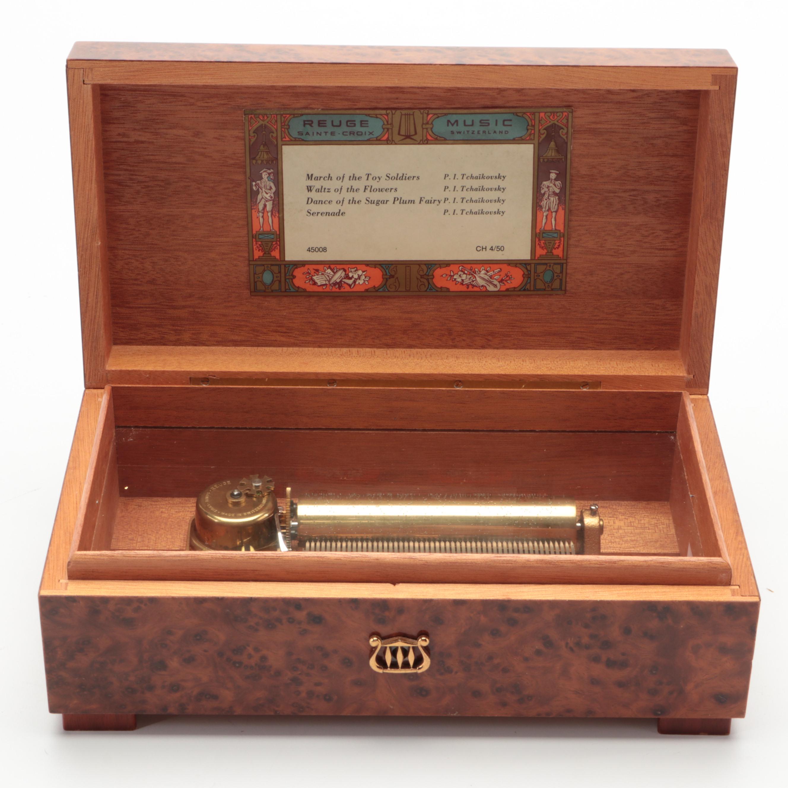 Swiss Reuge Burl Wood 4 Song Music Box