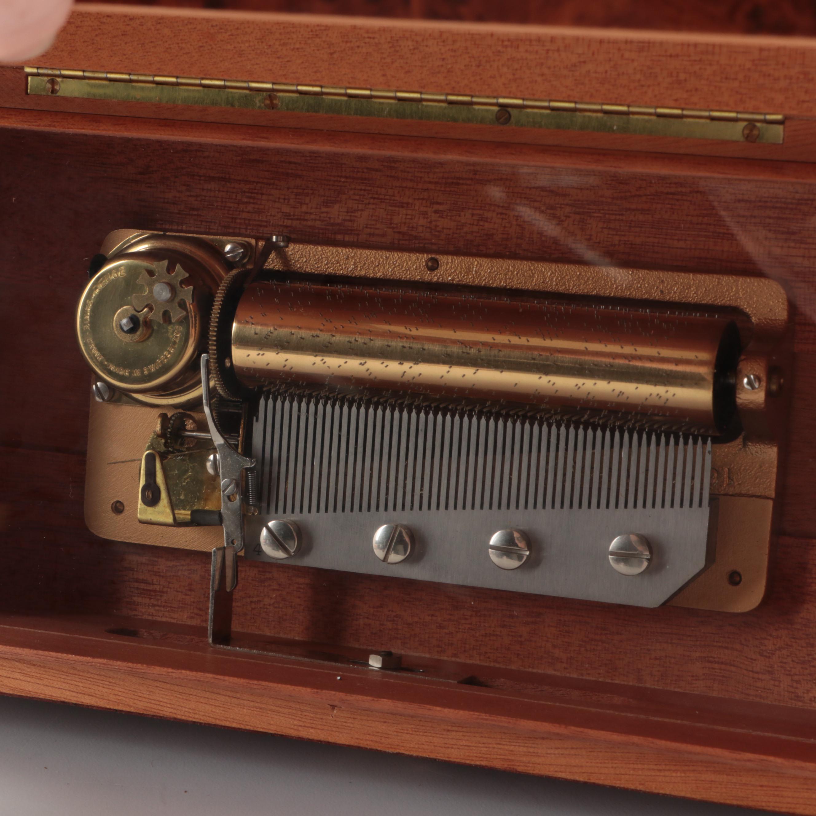 Swiss Reuge Burl Wood 4 Song Music Box