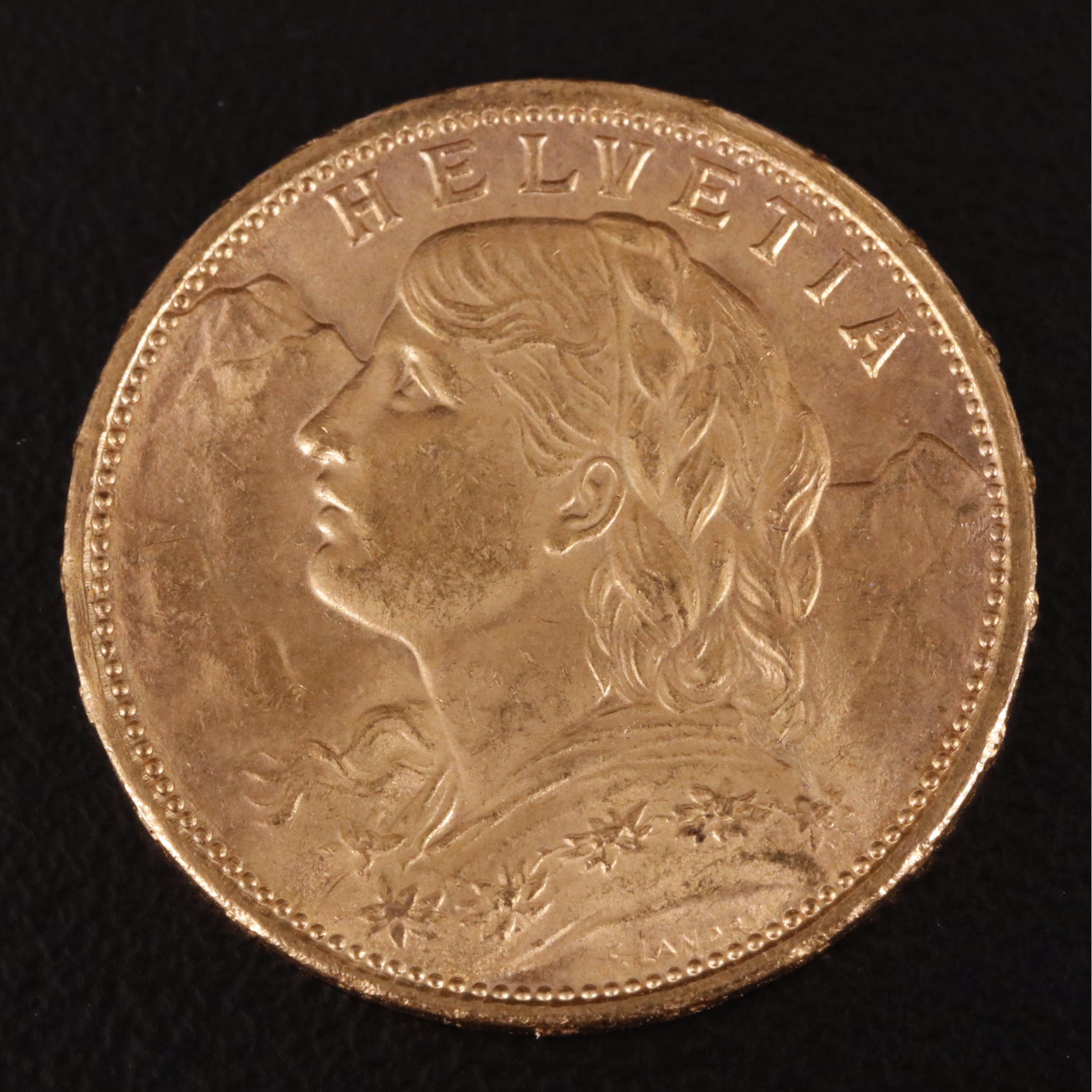 1915-B Switzerland 20-Francs Gold Coin