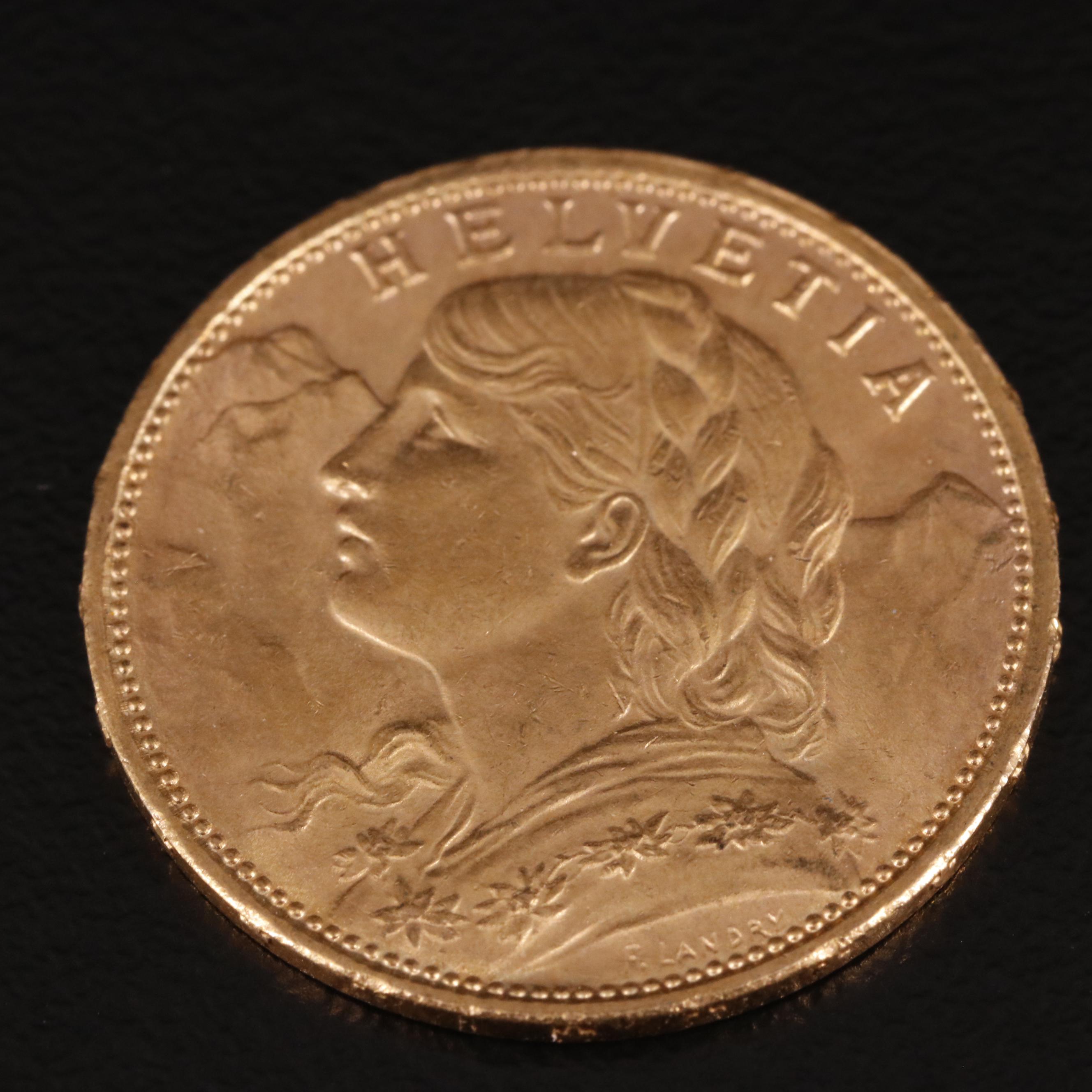 1915-B Switzerland 20-Francs Gold Coin