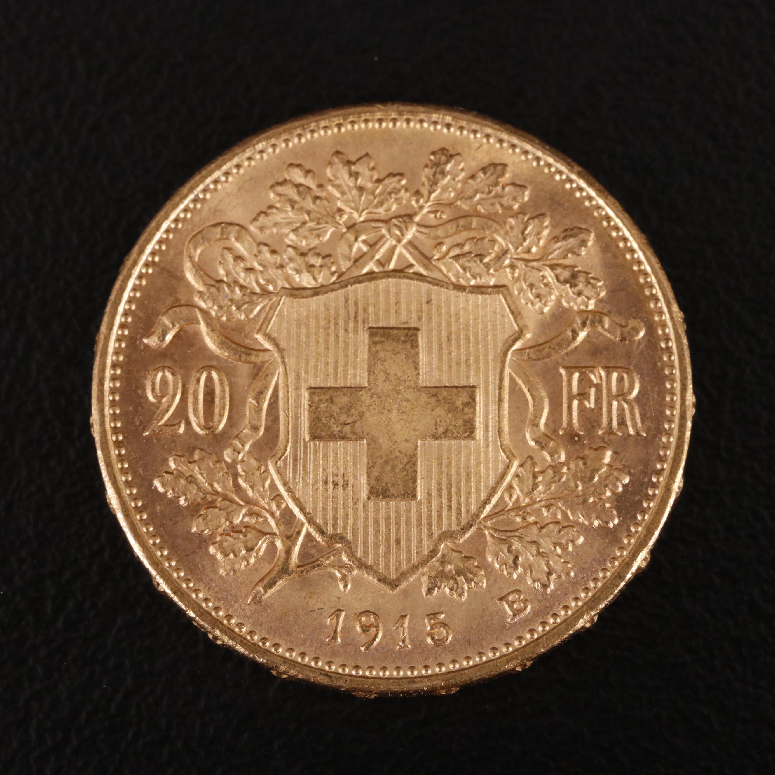 1915-B Switzerland 20-Francs Gold Coin