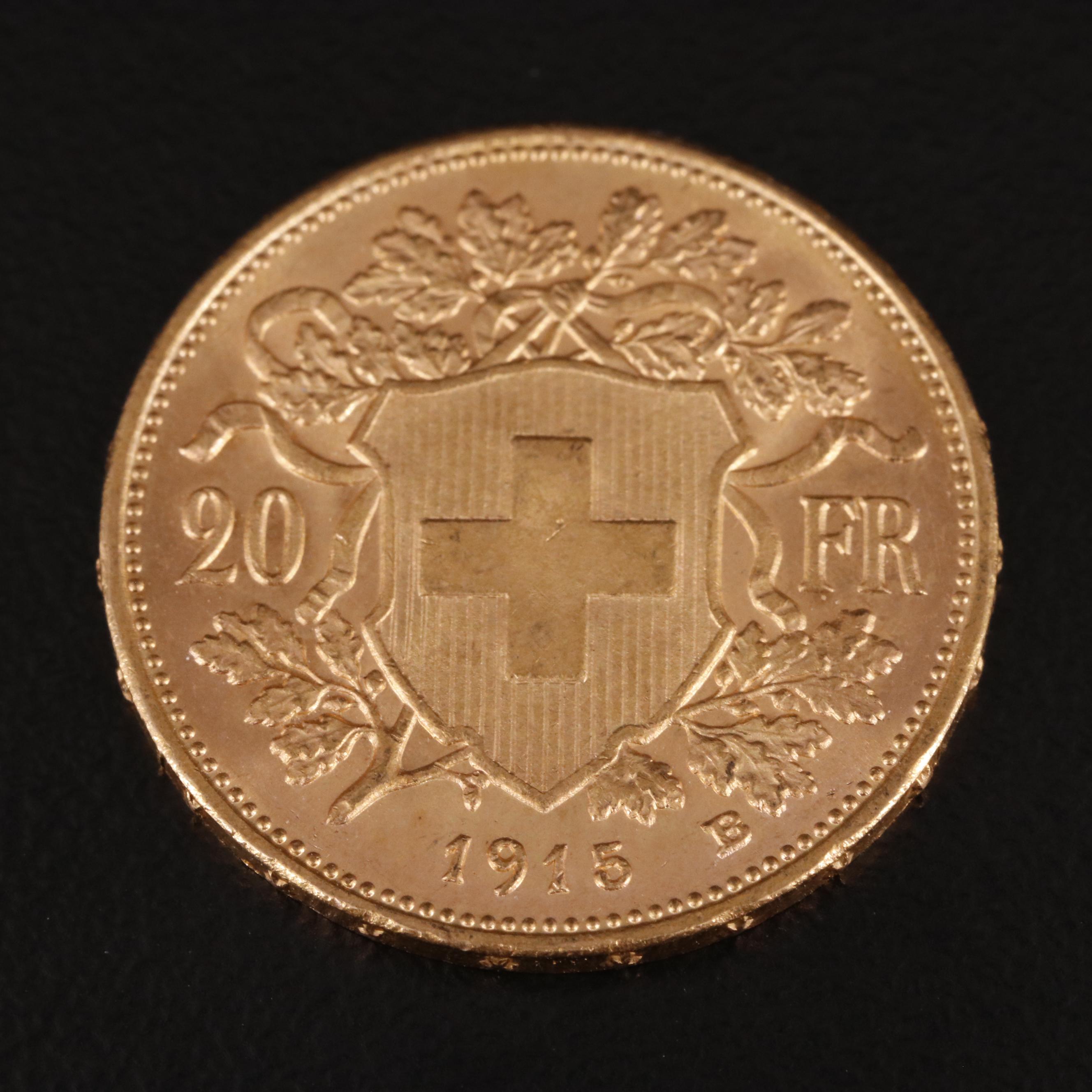 1915-B Switzerland 20-Francs Gold Coin