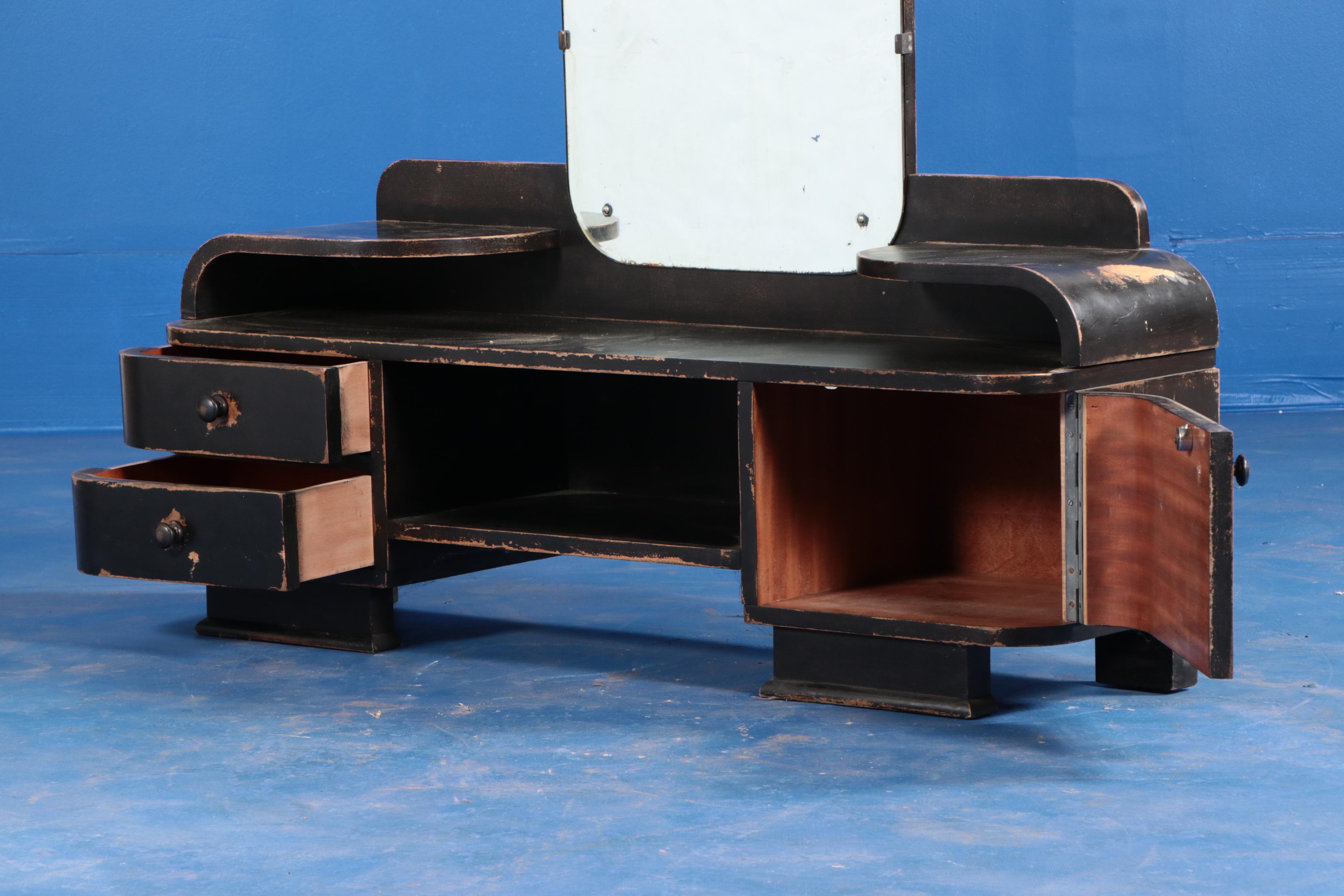Art Deco Ebonized Wood Vanity Table, 1930s
