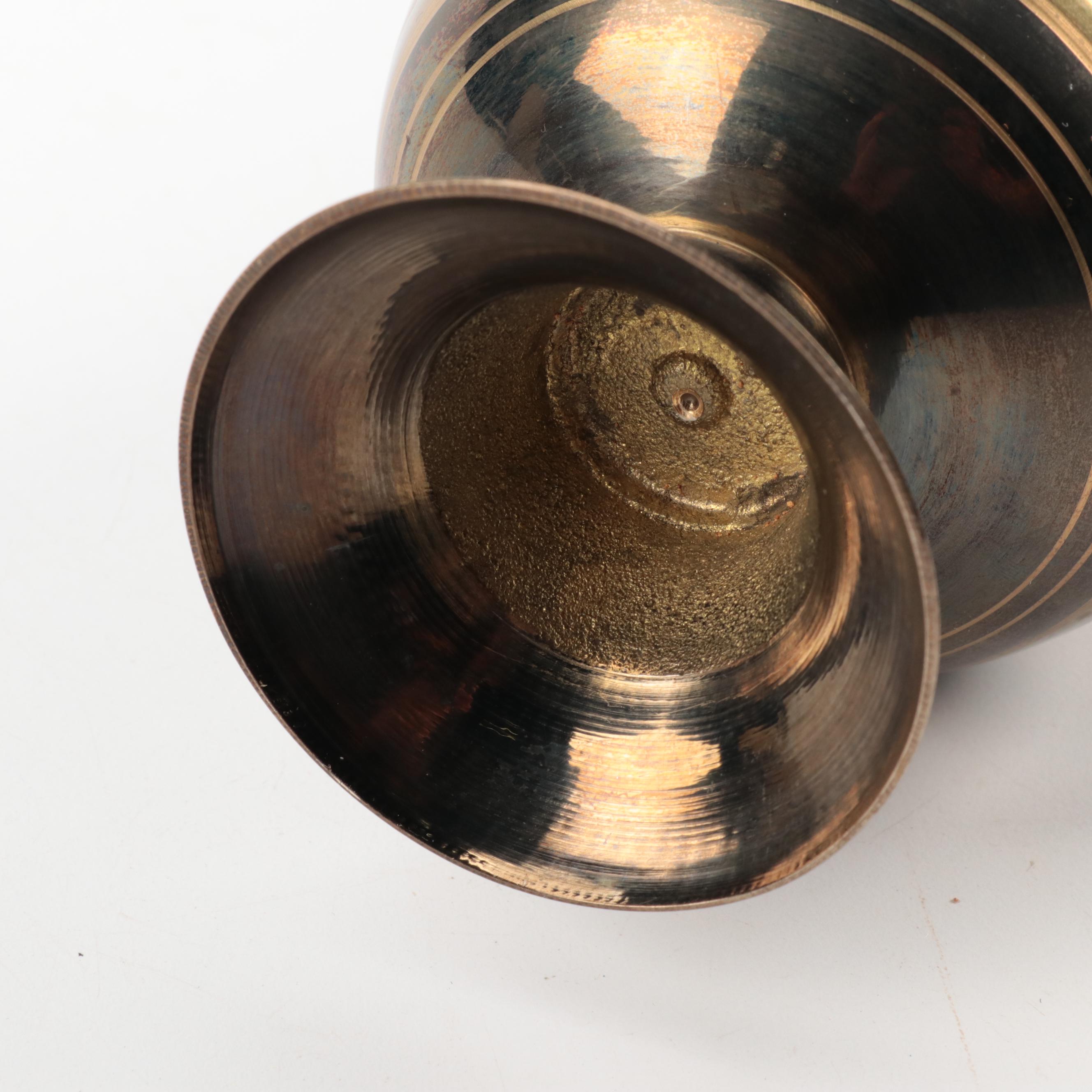 Turkish Etched Copper Trays and Creamer with Etched Metal Floral Vase