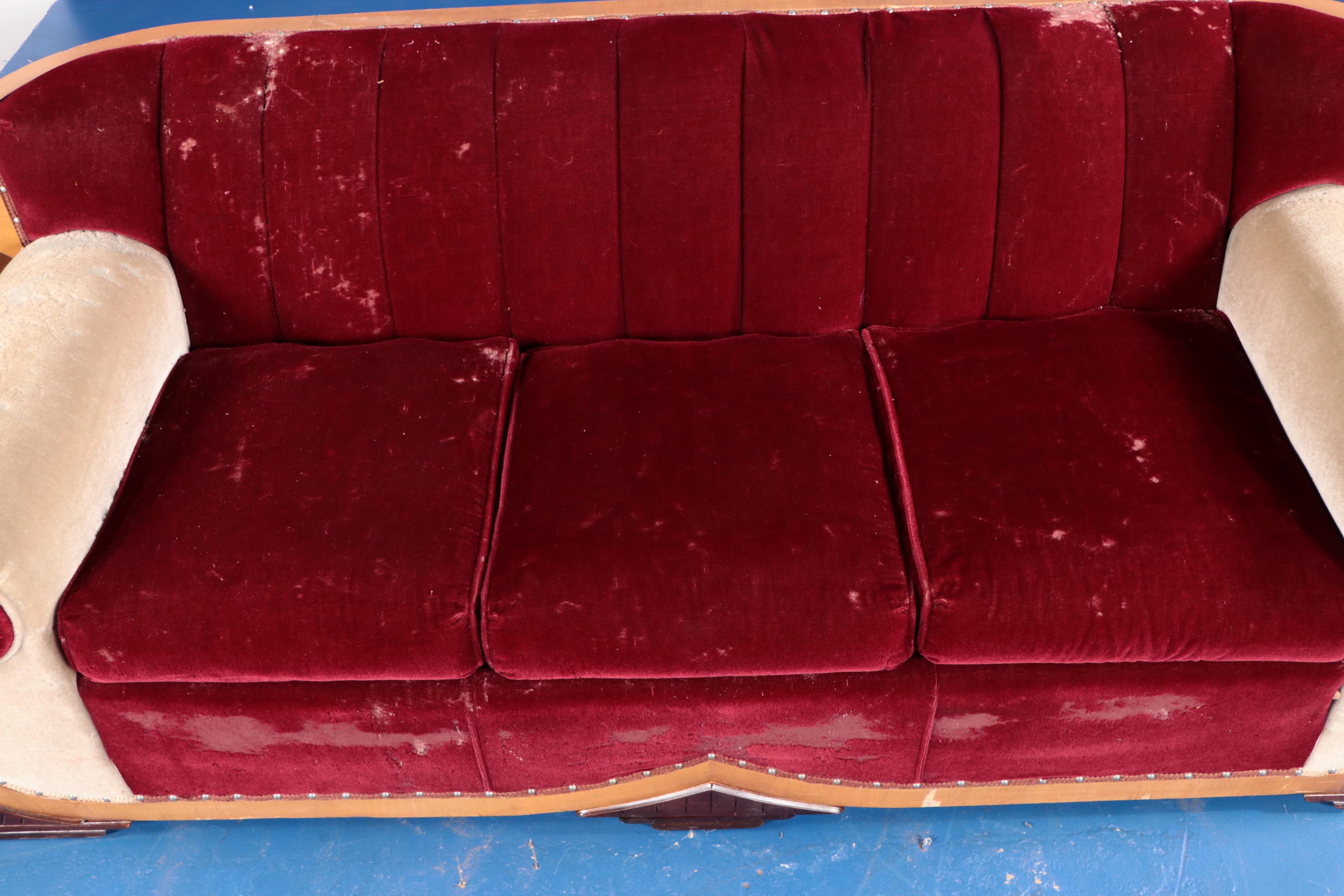 Hausske-Harlen Art Deco Style Upholstered Sofa and Armchair, 1950s