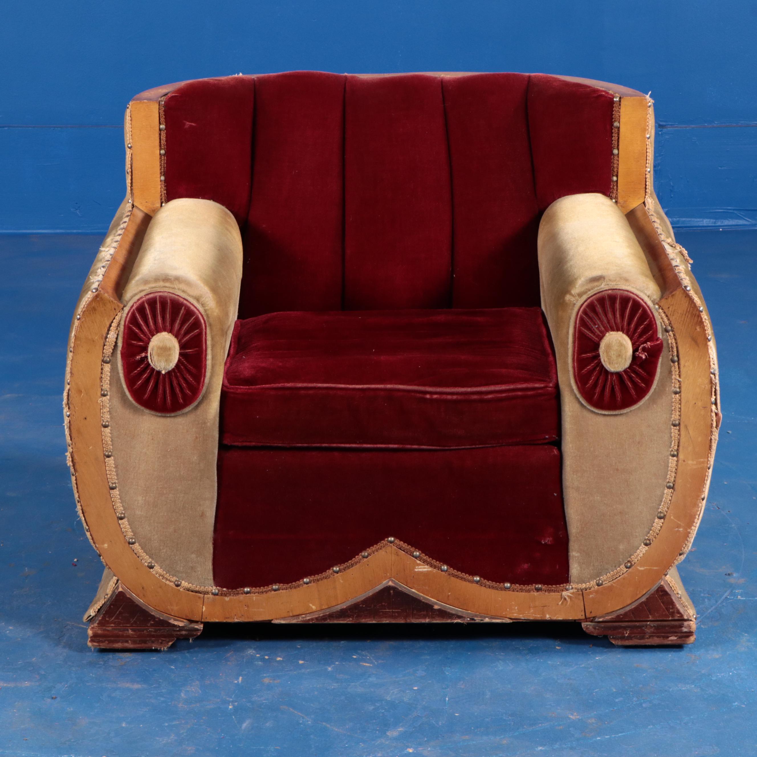 Hausske-Harlen Art Deco Style Upholstered Sofa and Armchair, 1950s