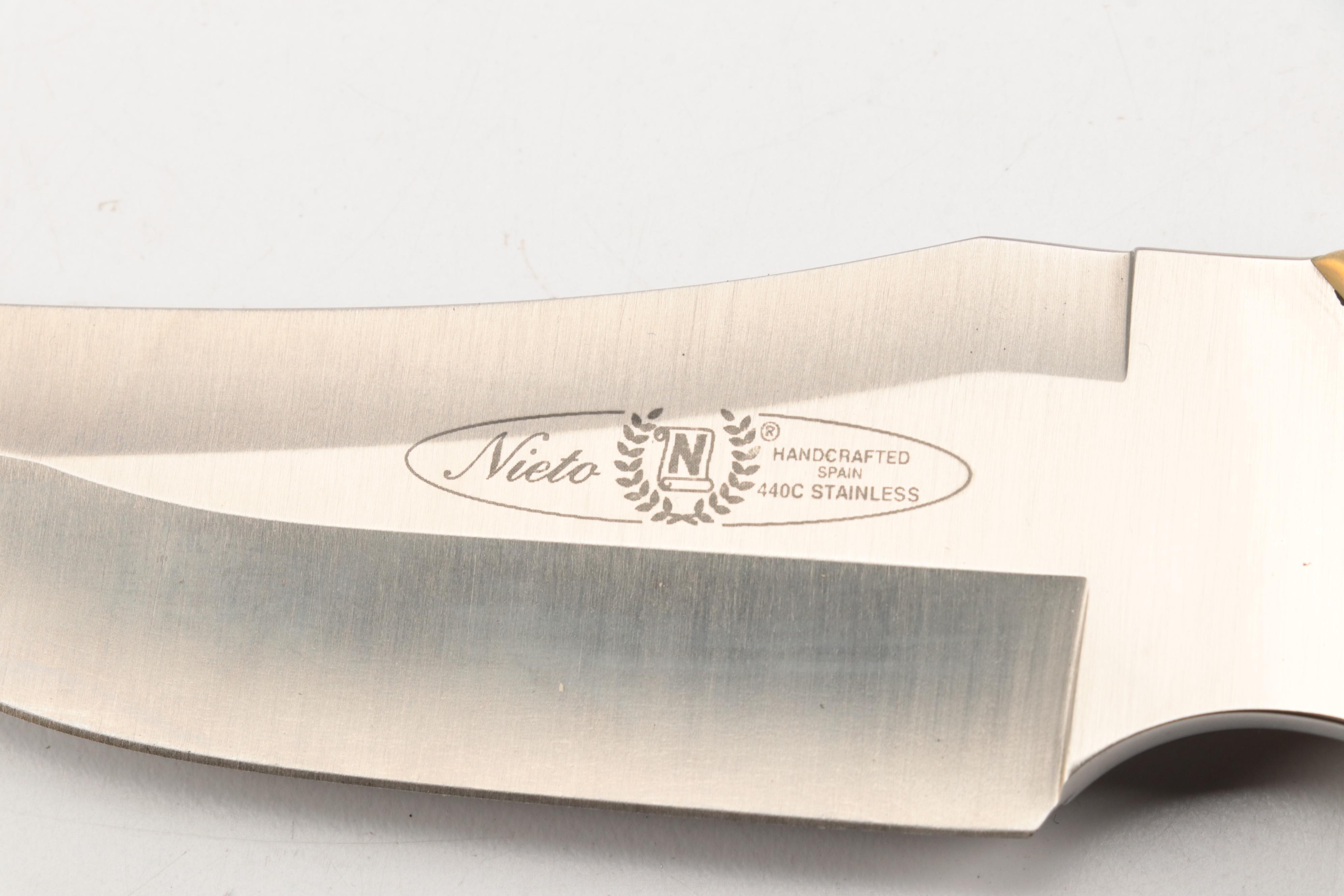 Nieto Leather and Wooden Handled Fixed Blade Knives with Scabbards