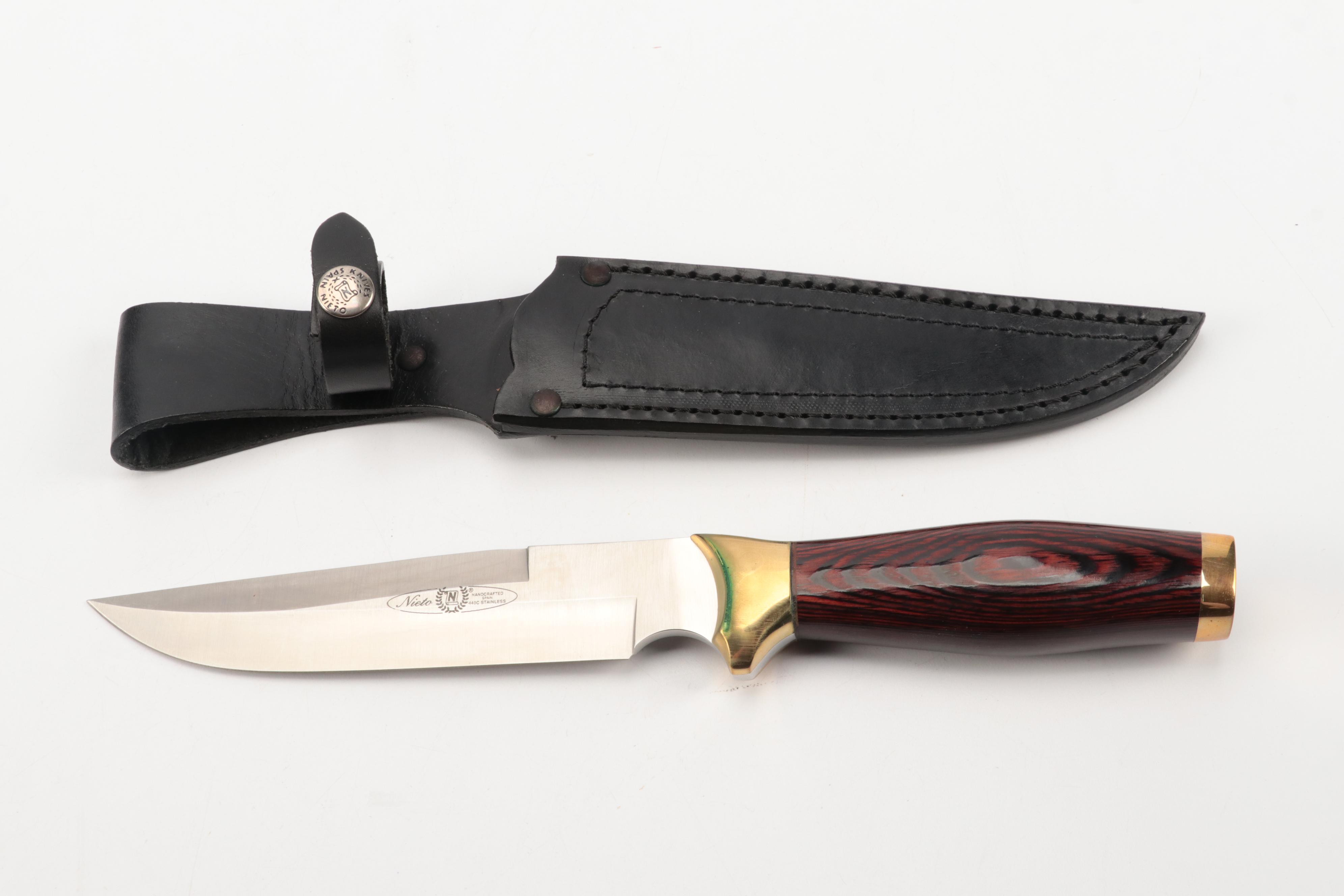 Nieto Leather and Wooden Handled Fixed Blade Knives with Scabbards