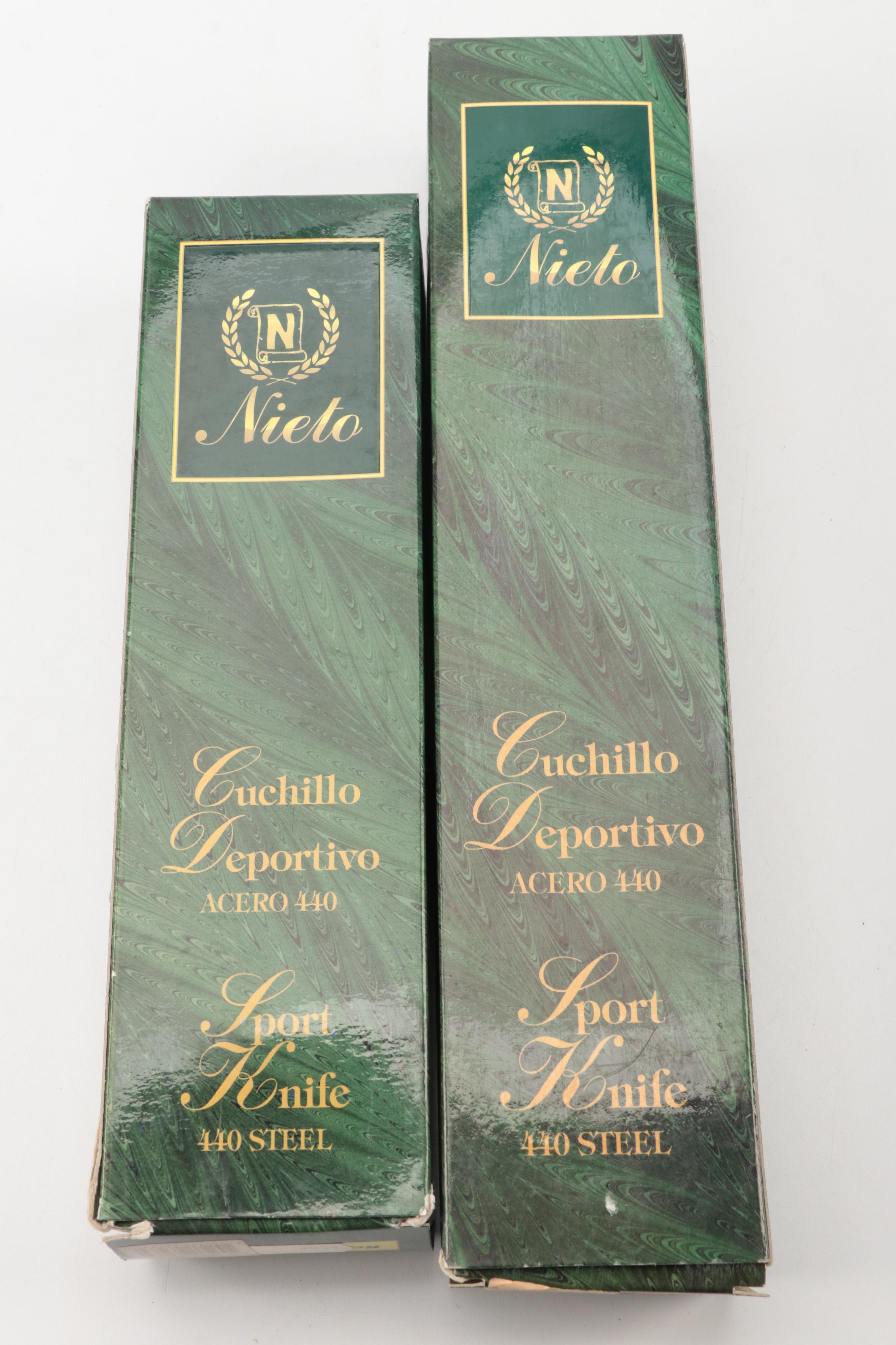 Nieto Leather and Wooden Handled Fixed Blade Knives with Scabbards