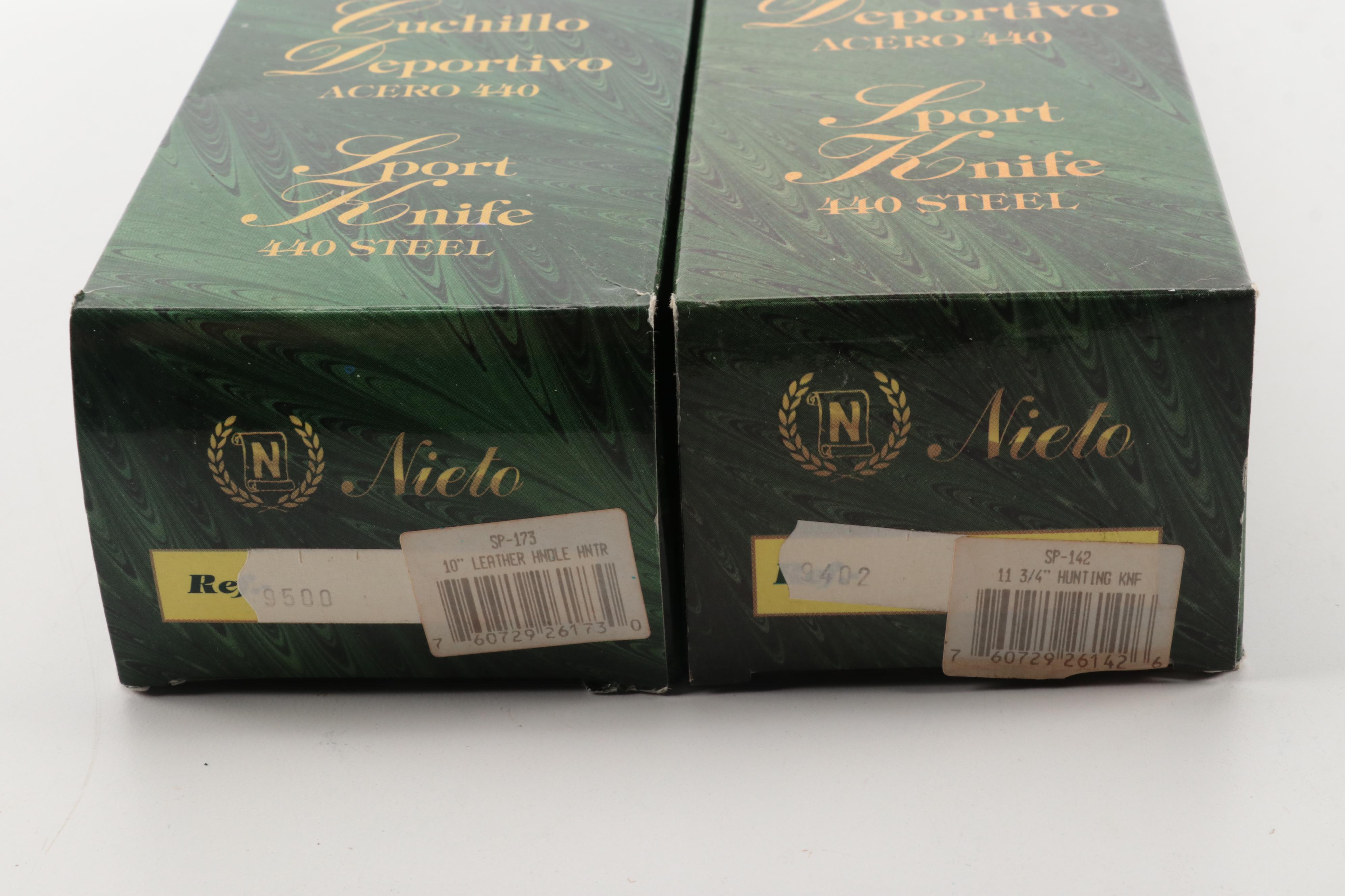 Nieto Leather and Wooden Handled Fixed Blade Knives with Scabbards