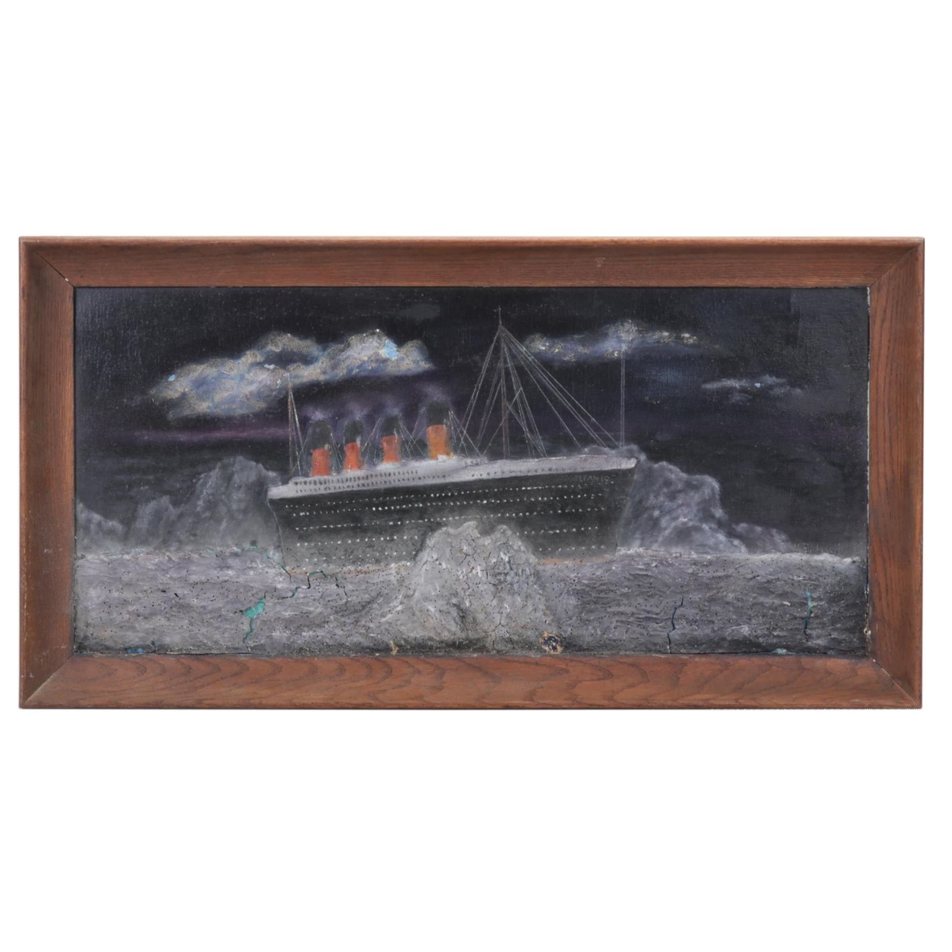 J. M. Richard Mixed Media Painting of Titanic and Icebergs, Late 20th Century