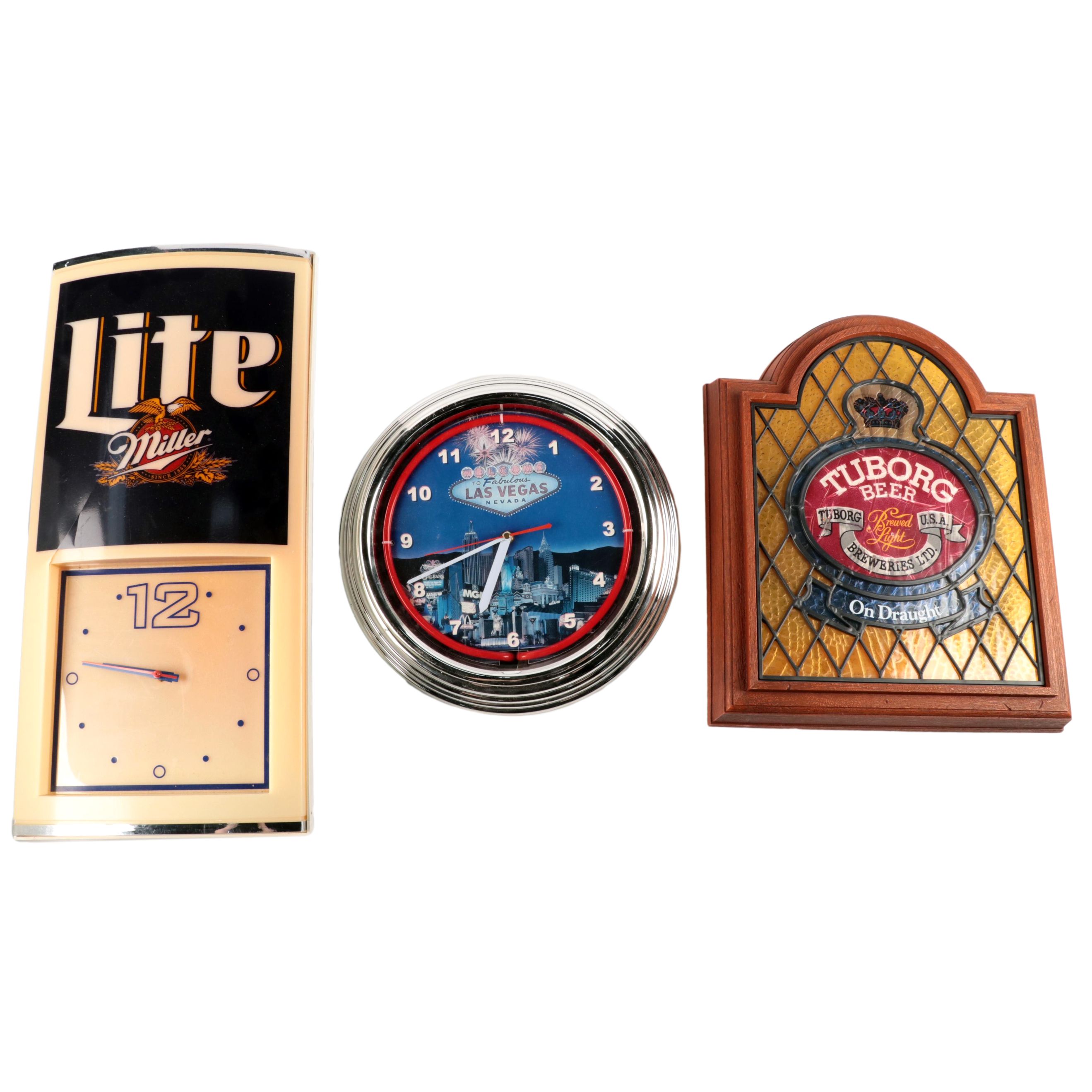 Miller Lite, Tuborg Beer with Other Illuminated Clocks and Sign