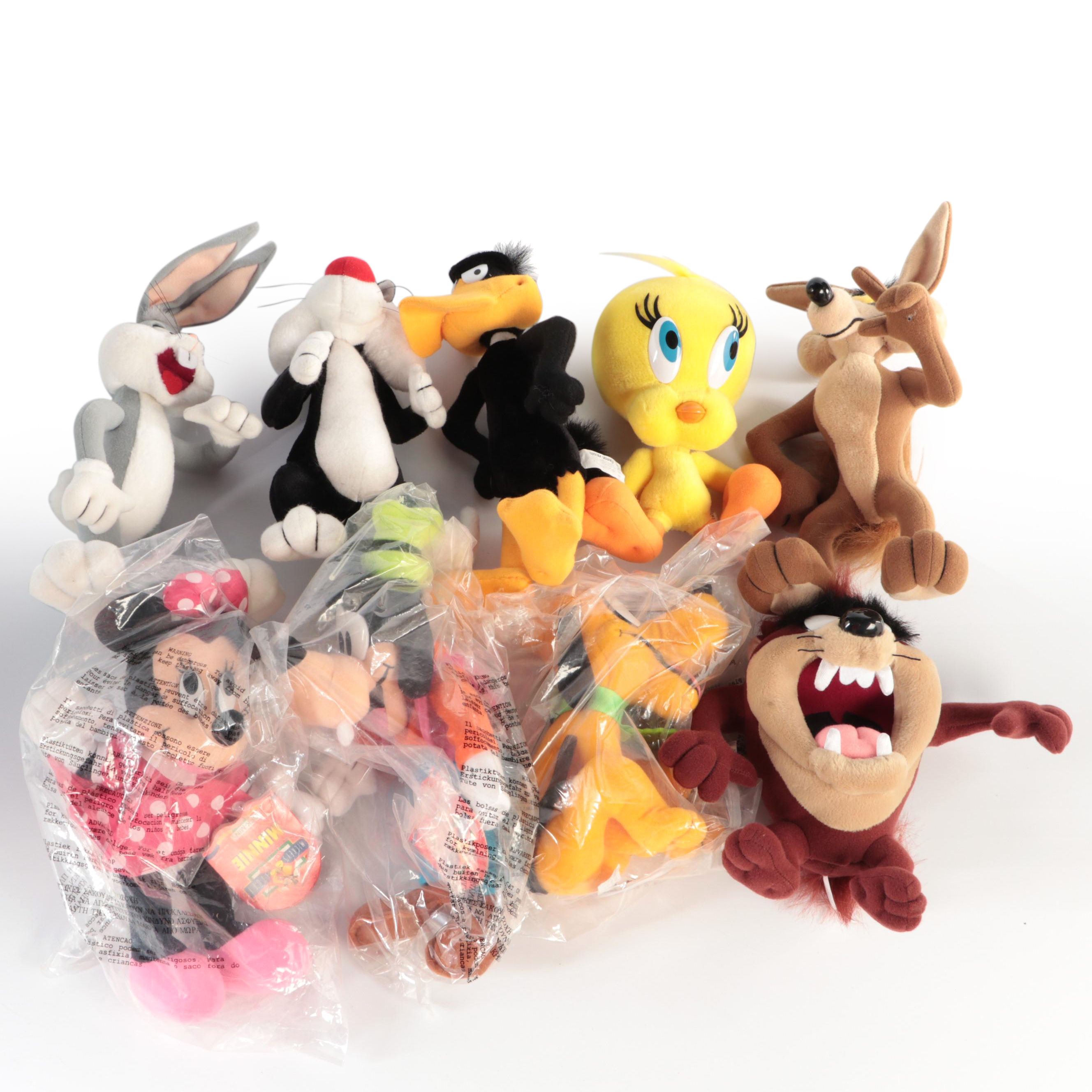 Looney Tunes and Disney Themed Plush Toys Featuring Pluto, Mickey, and More