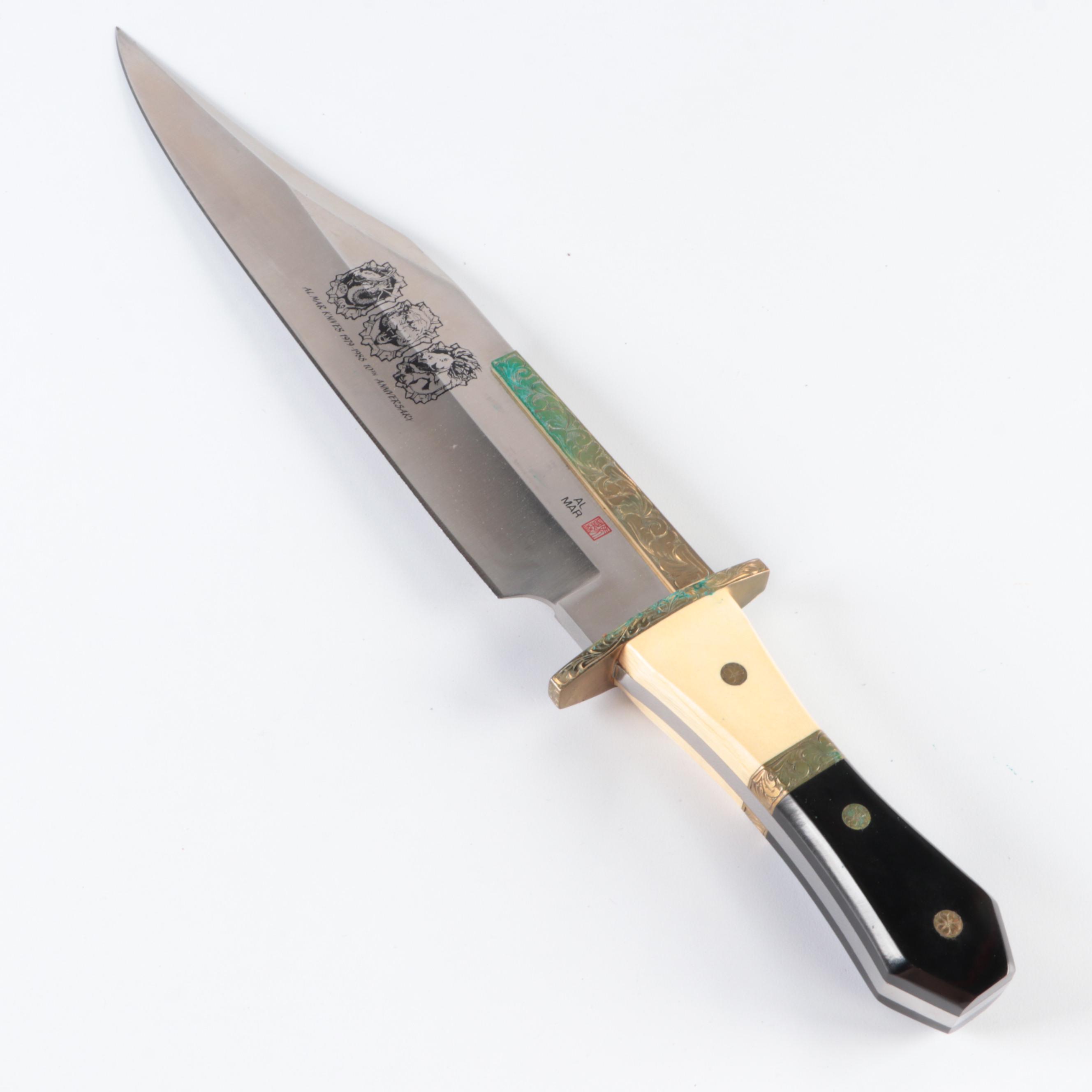 Almar 10th Anniversary Stainless Steel Bowie Knife with Leather Scabbard, 1988