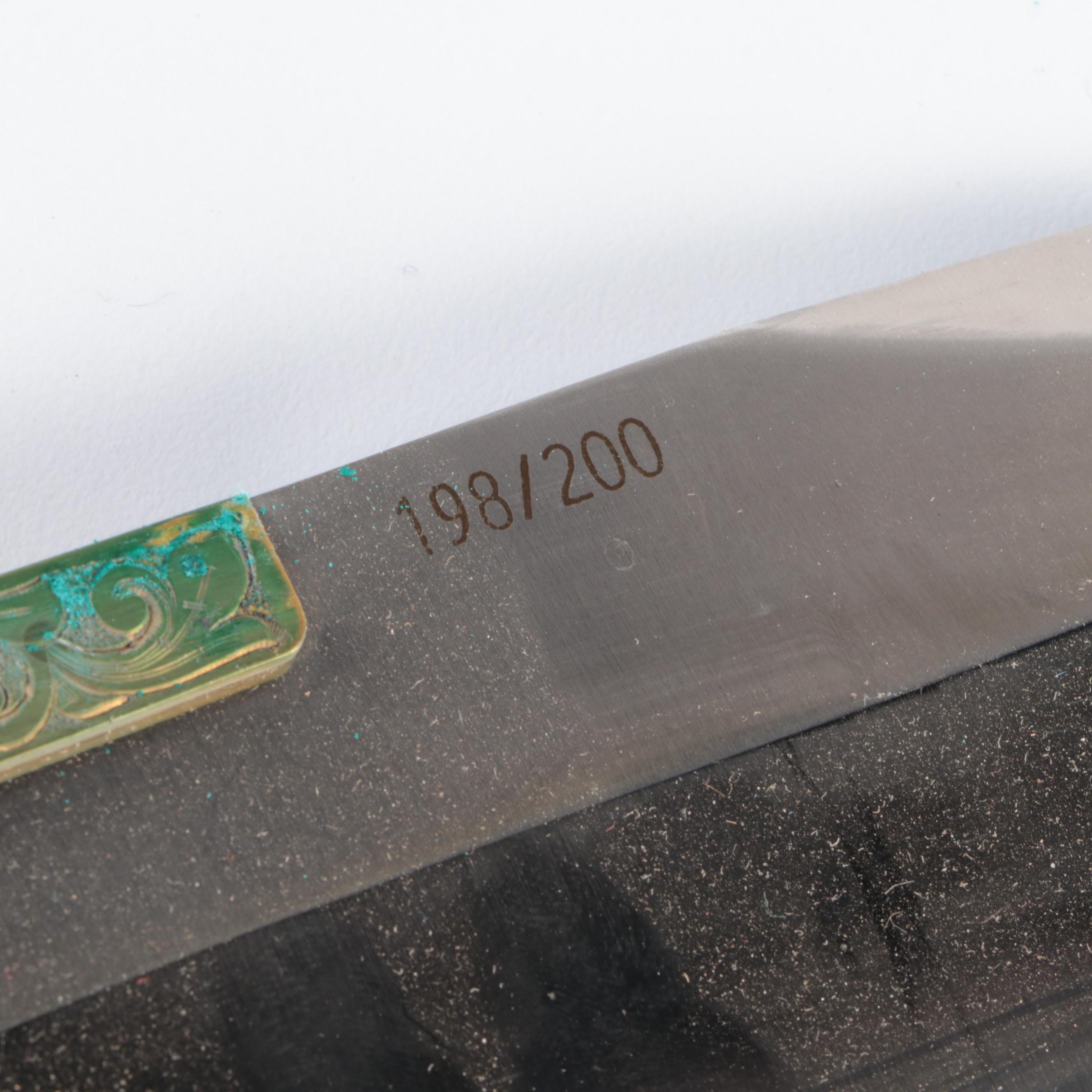 Almar 10th Anniversary Stainless Steel Bowie Knife with Leather Scabbard, 1988