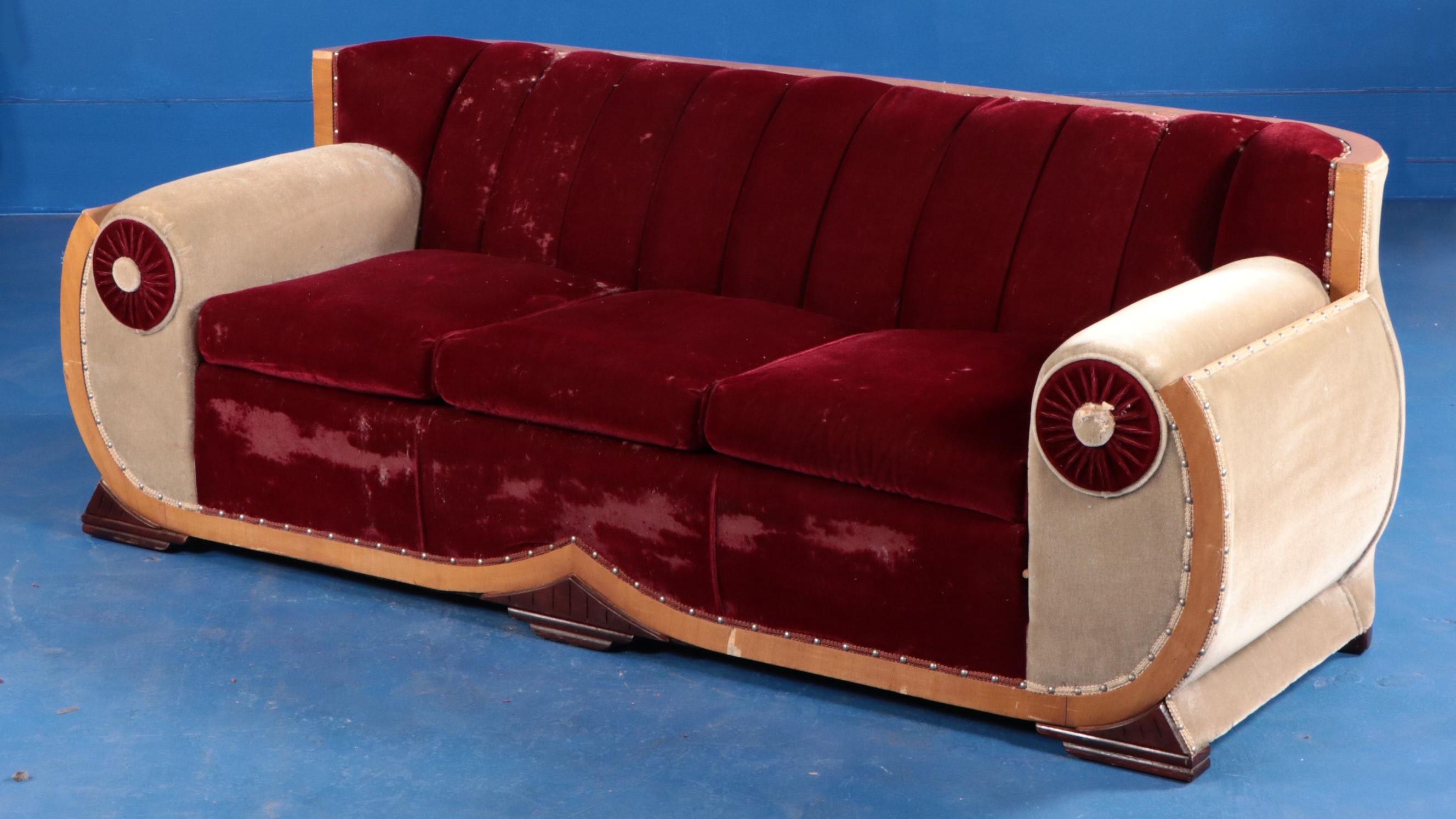 Hausske-Harlen Art Deco Style Upholstered Sofa and Armchair, 1950s