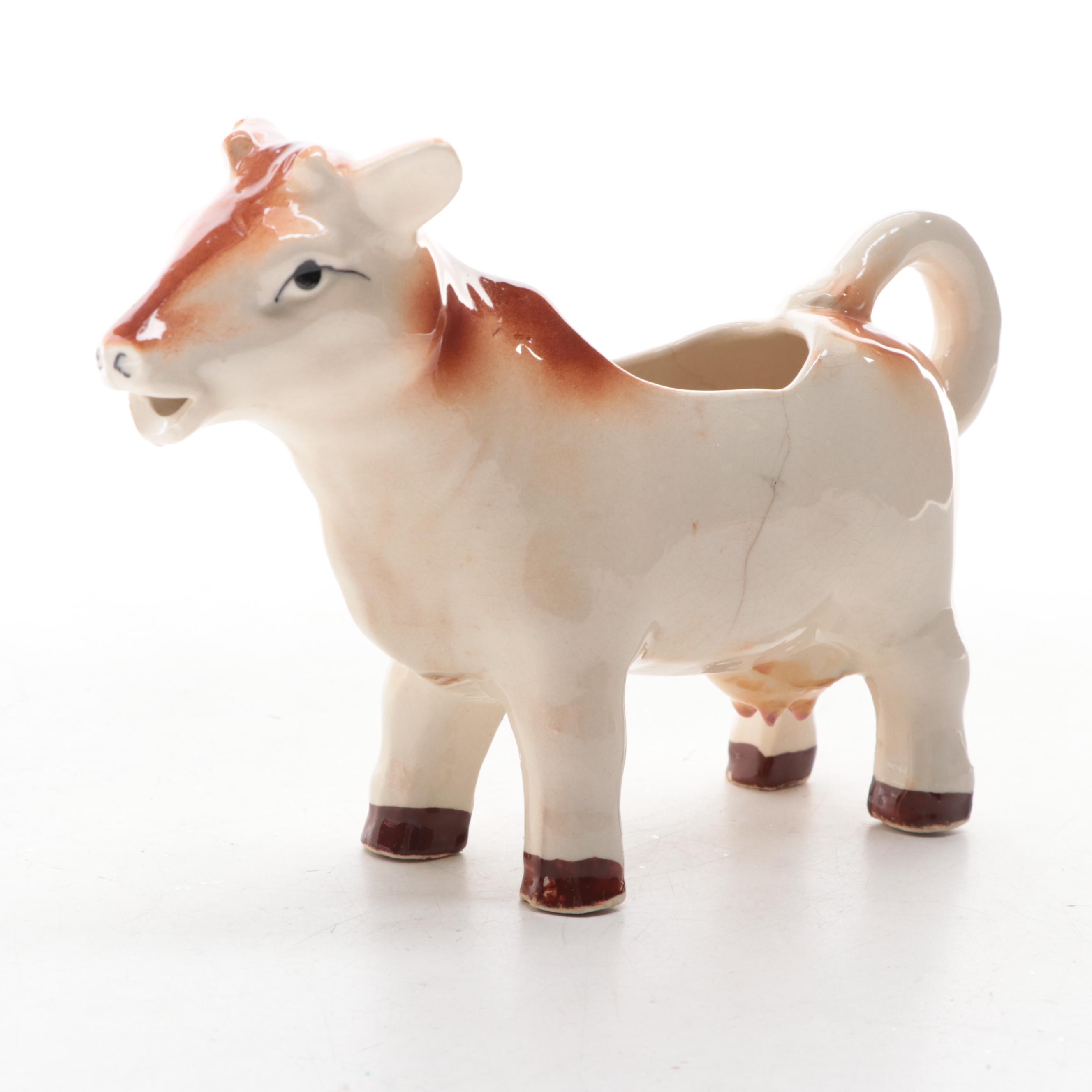 Shawnee "Winnie" Pig Cookie Jar with Green Collar and Cow Gravy Boat