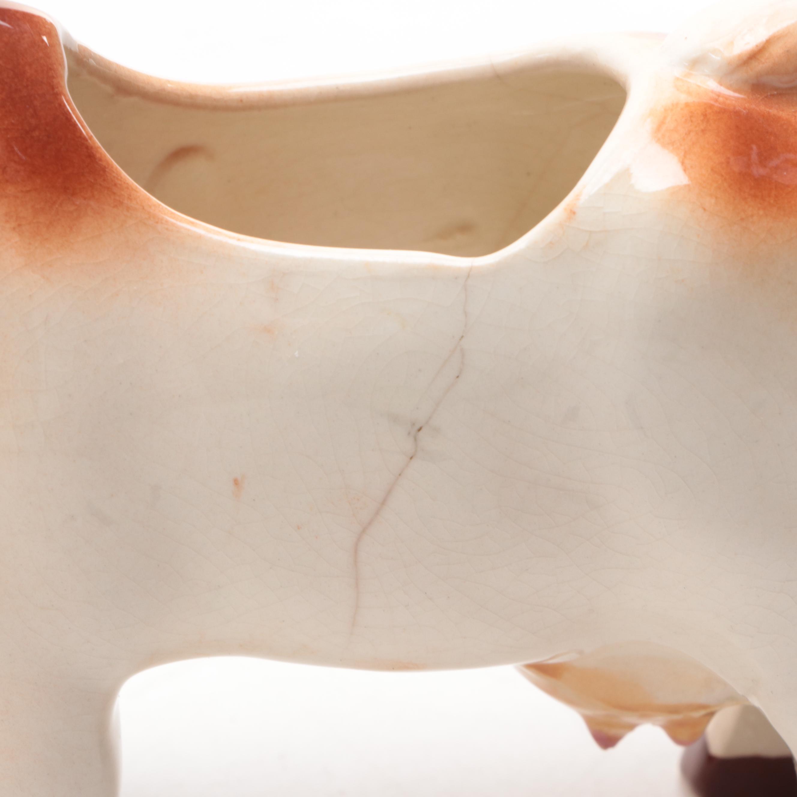 Shawnee "Winnie" Pig Cookie Jar with Green Collar and Cow Gravy Boat