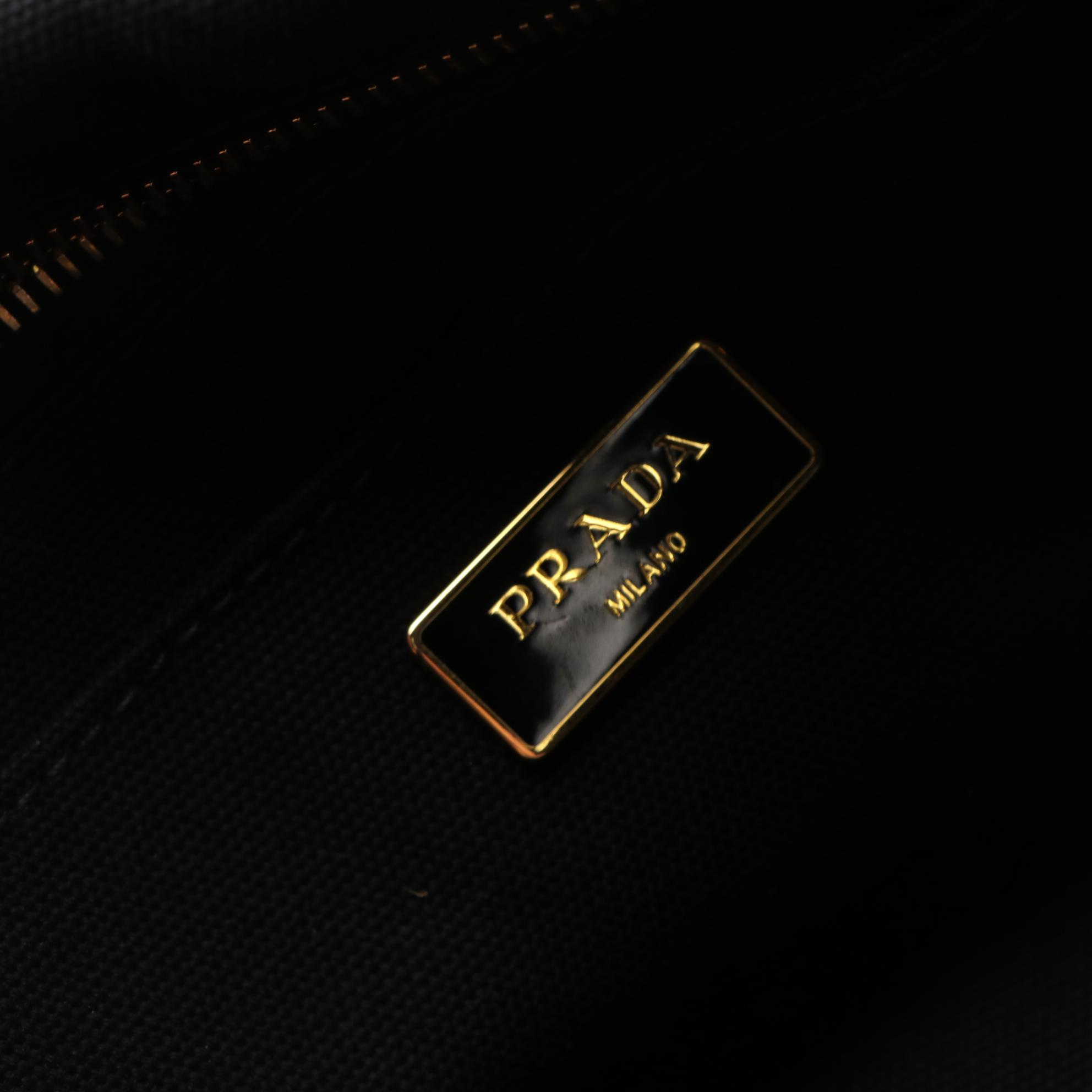Prada Canapa Logo Tote in Black Canvas with Orange and White Stripe