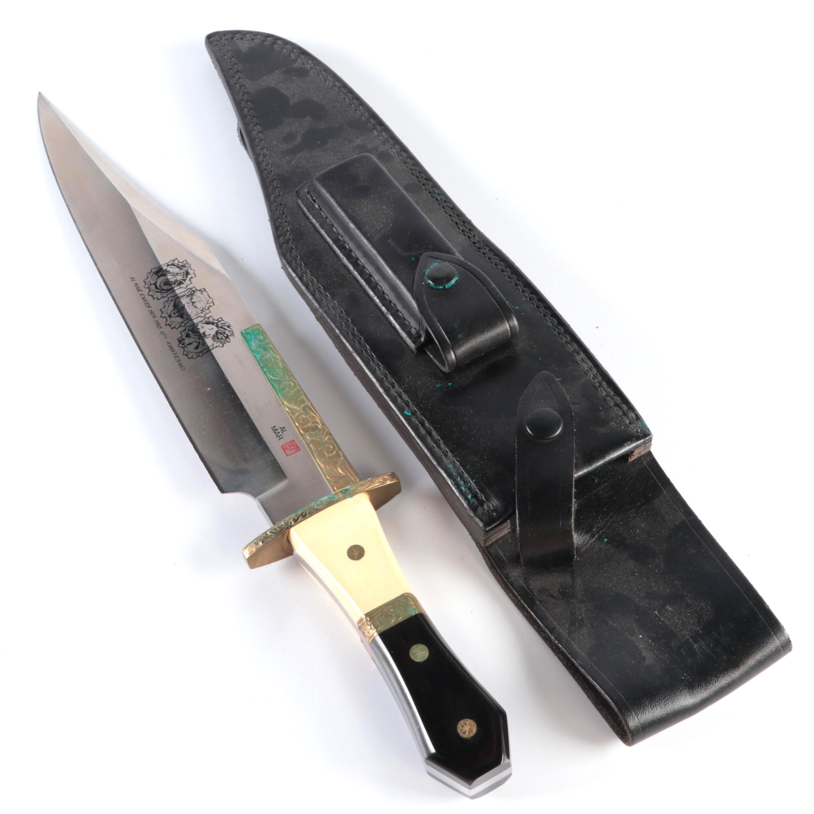 Almar 10th Anniversary Stainless Steel Bowie Knife with Leather Scabbard, 1988