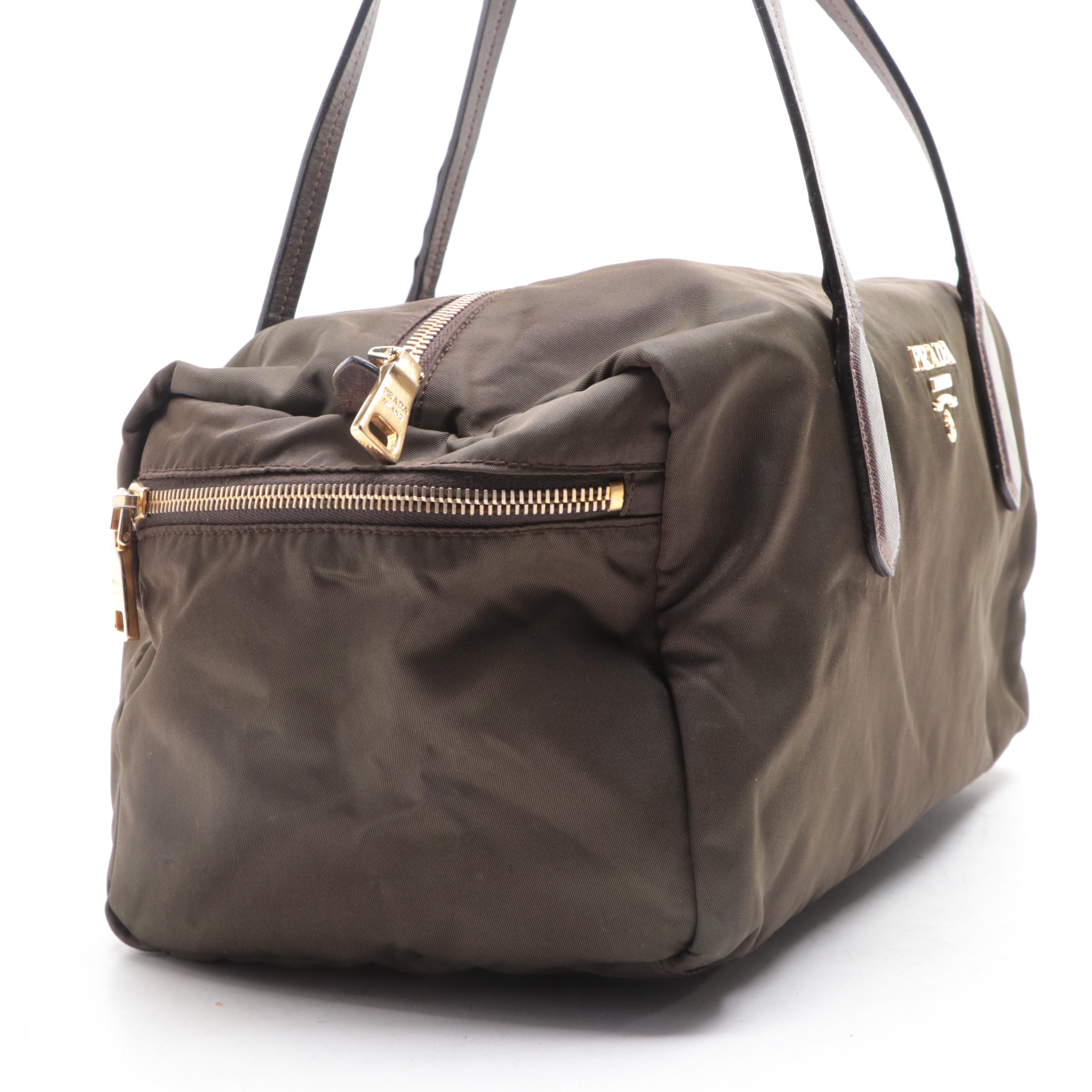 Prada Shoulder Bag in Green Tessuto Nylon with Saffiano Leather Trim